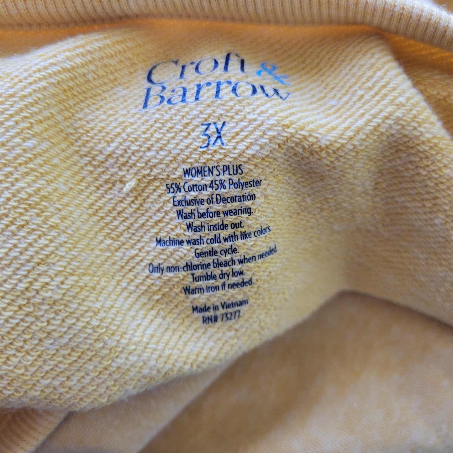 Croft Barrow Womens Sweatshirt 3X Plus 3/4 Sleeve Yellow Soft Deco Buttons Comfy