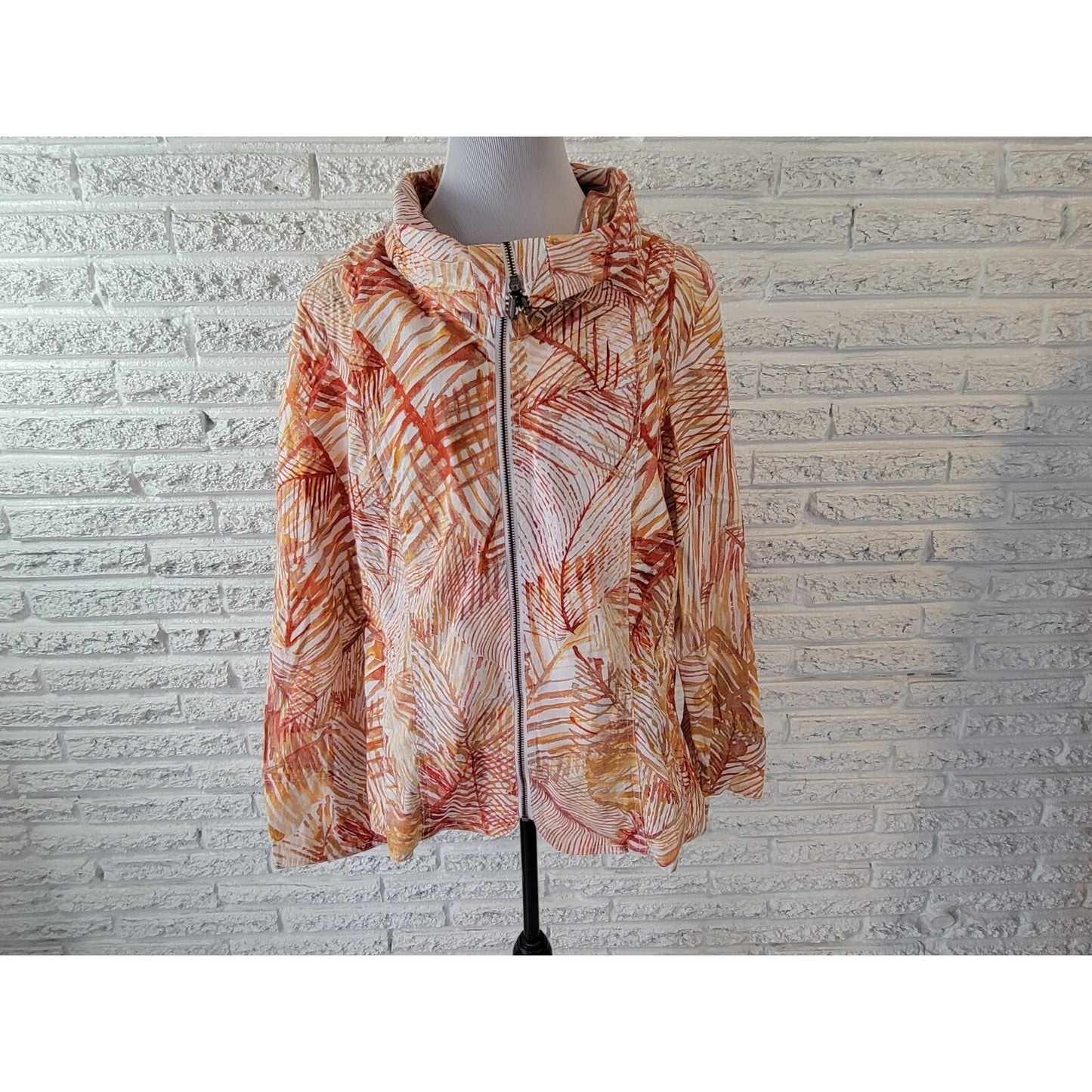 Chicos Womens Shirt 3 Standard XL Shacket Jacket Gold Watercolor Zip Up Casual