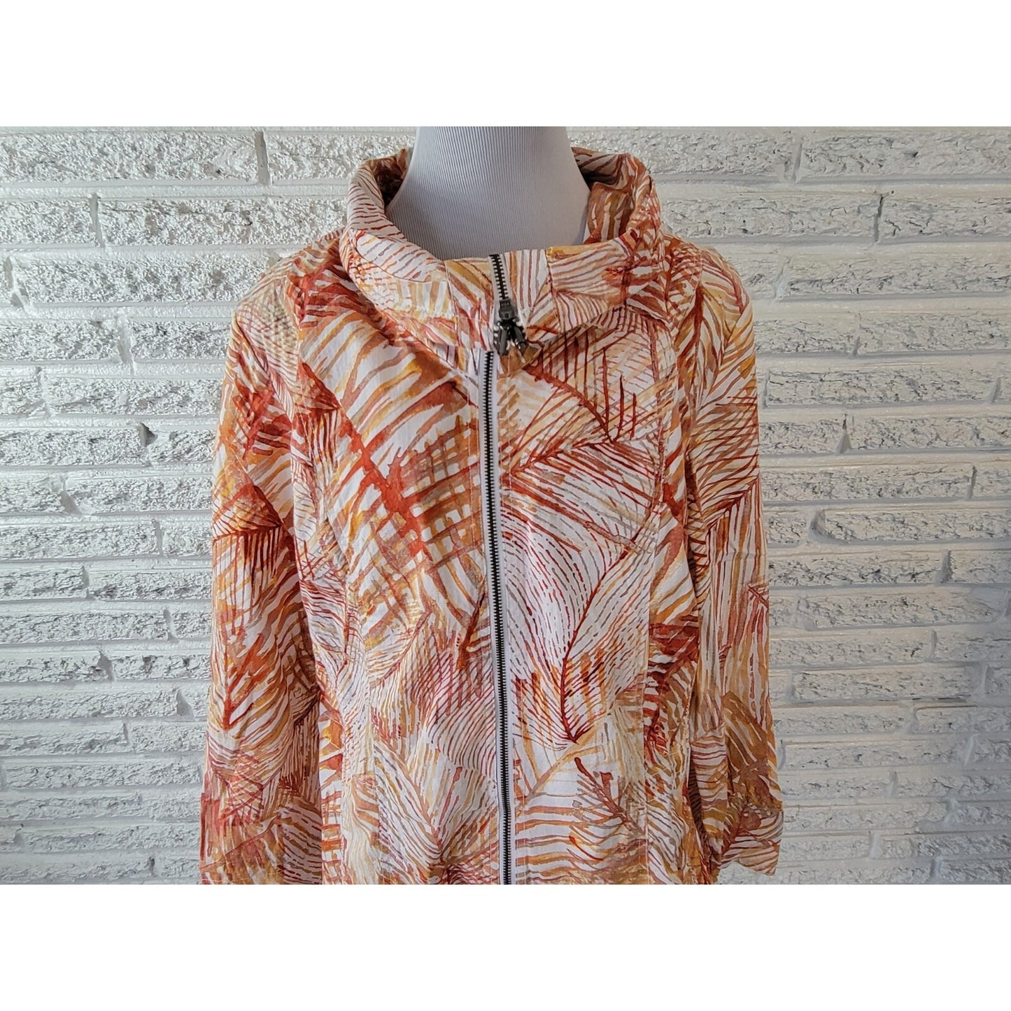 Chicos Womens Shirt 3 Standard XL Shacket Jacket Gold Watercolor Zip Up Casual