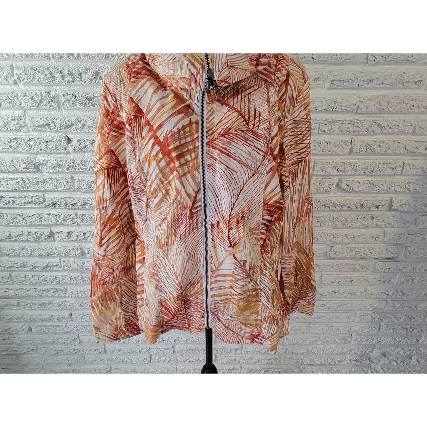 Chicos Womens Shirt 3 Standard XL Shacket Jacket Gold Watercolor Zip Up Casual