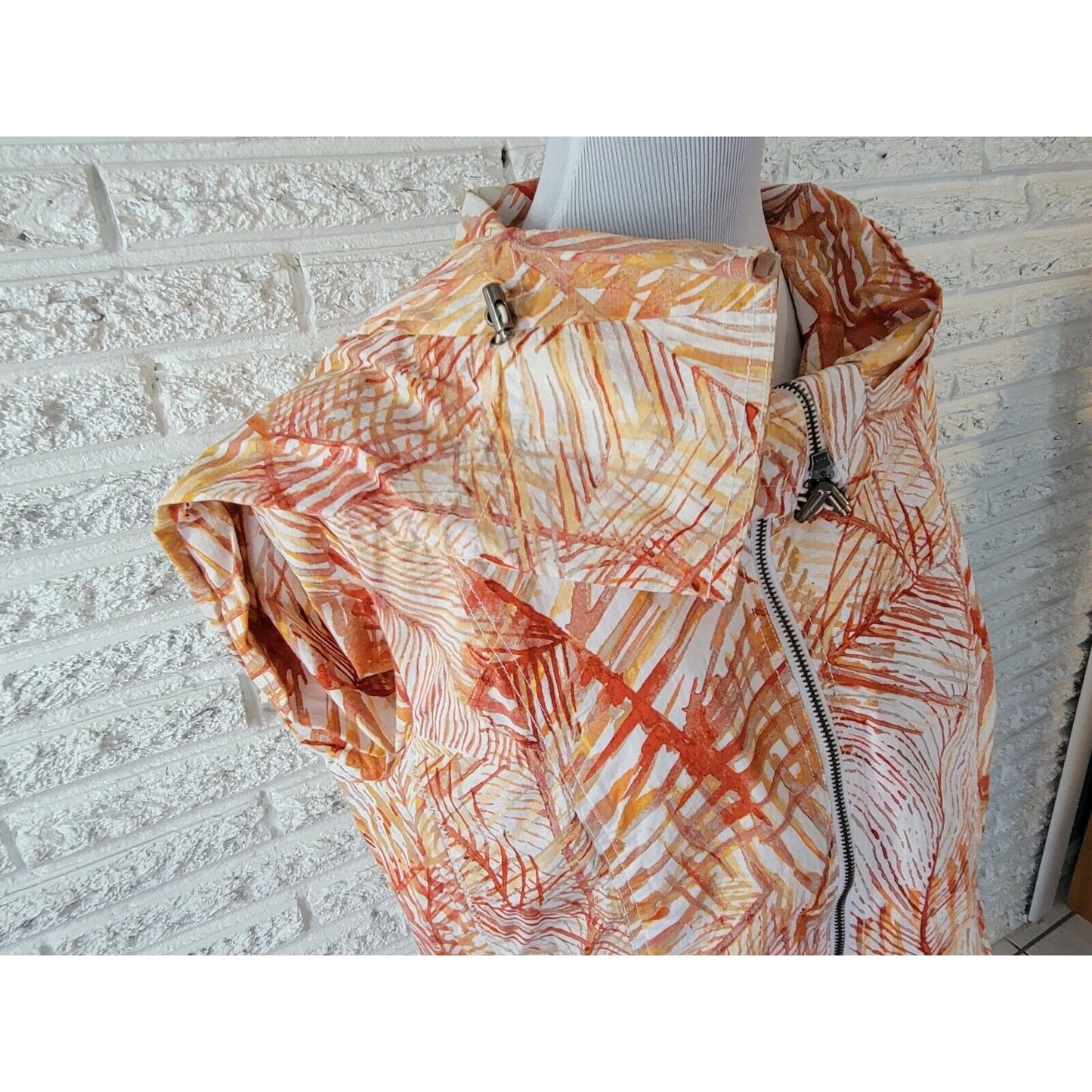 Chicos Womens Shirt 3 Standard XL Shacket Jacket Gold Watercolor Zip Up Casual