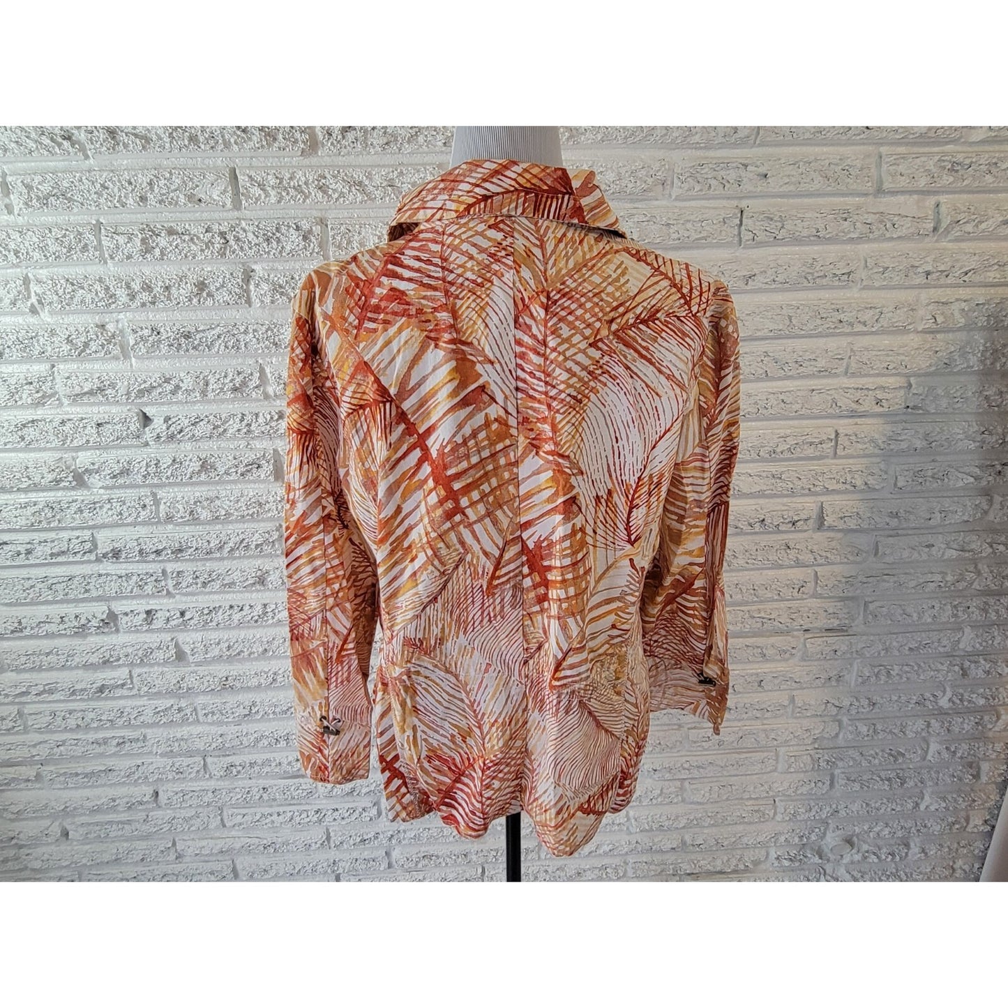 Chicos Womens Shirt 3 Standard XL Shacket Jacket Gold Watercolor Zip Up Casual