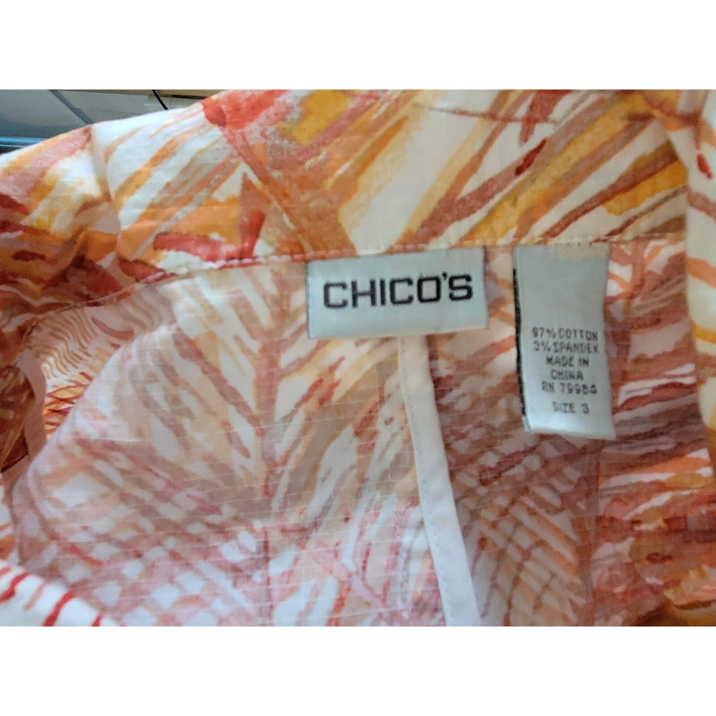 Chicos Womens Shirt 3 Standard XL Shacket Jacket Gold Watercolor Zip Up Casual