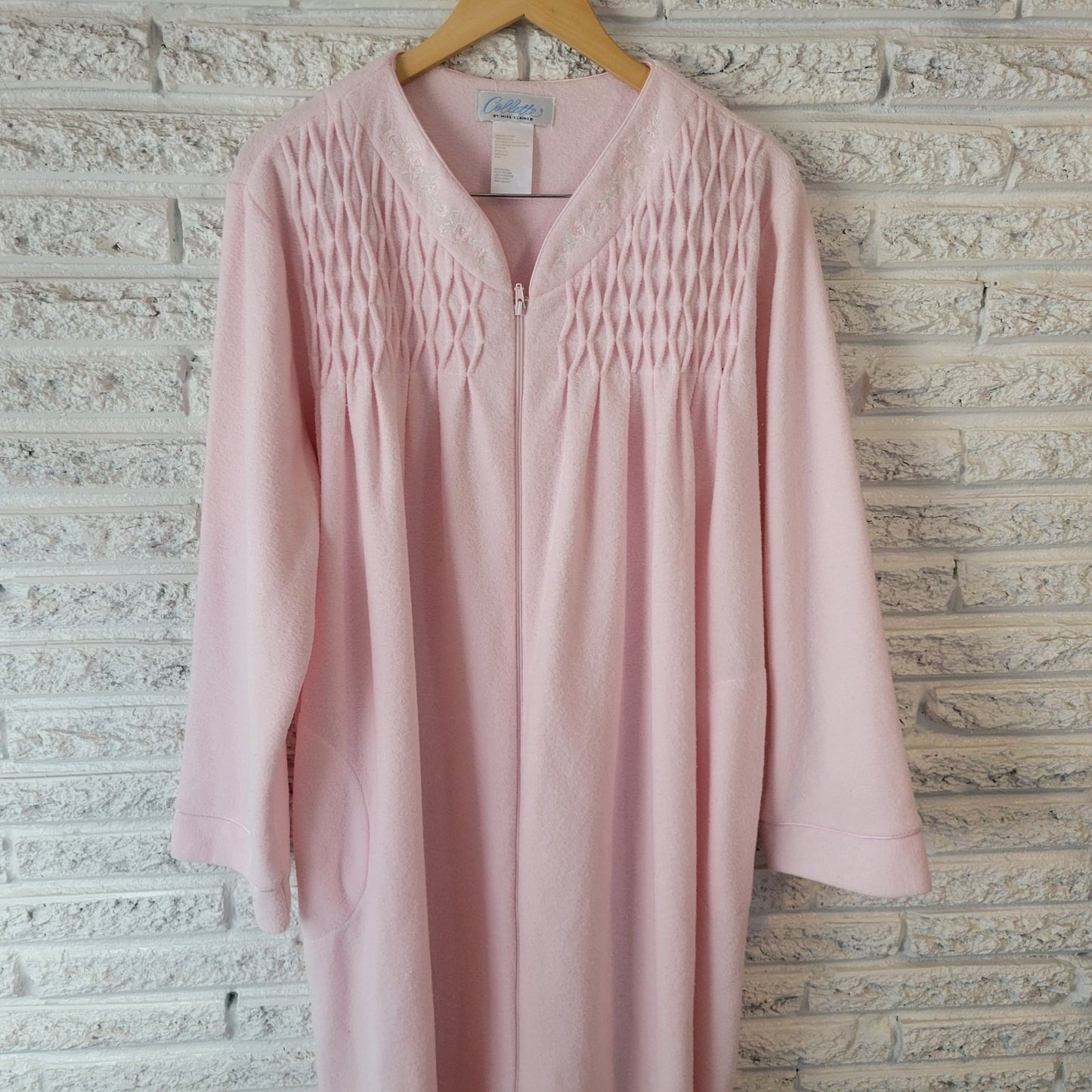Collette Miss Elaine Womens Robe XL Full Zip Pink Fleece Embroidered Cinched