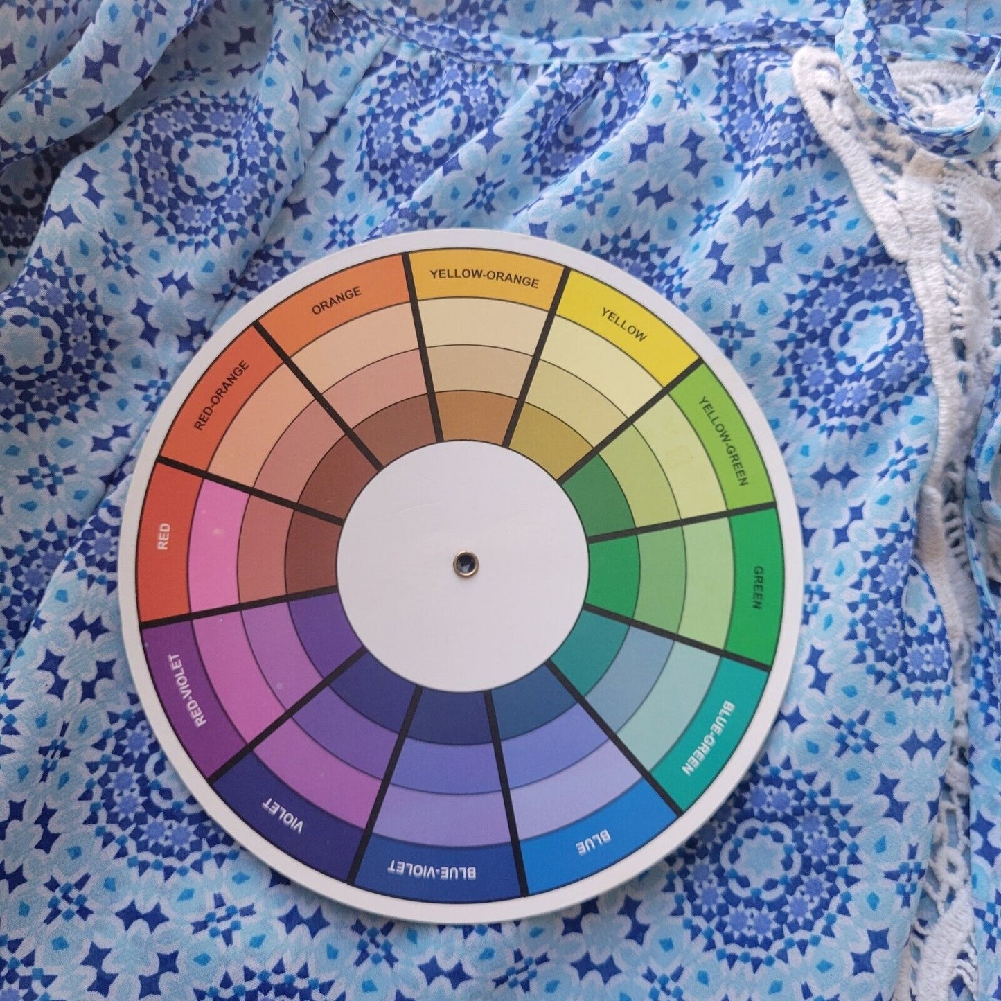 Woman Within Womens Top 2X Tunic Cap Sleeve Blue Geometric Crochet Sheer Keyhole