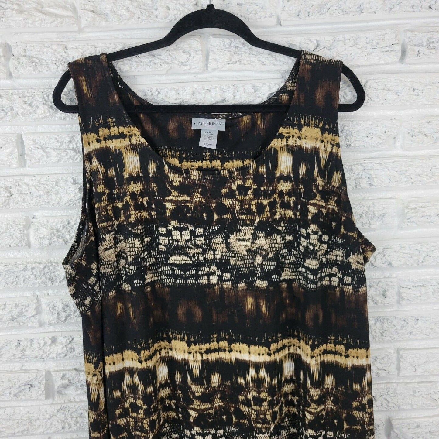 Catherines Womens Dress 2XWP Sleeveless Shift Black Tan Animal Print Pullover
