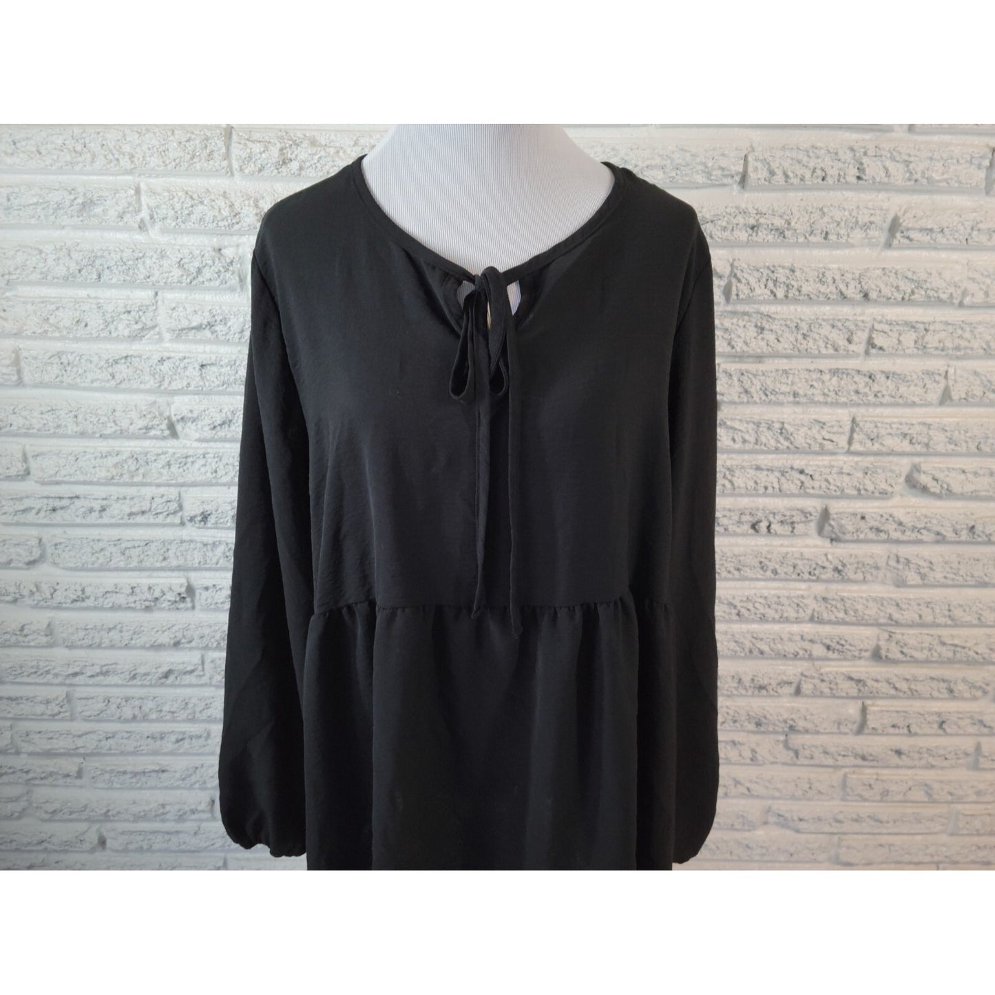 Cotton Bleu Womens Top 2X Plus Long Sleeve Black Keyhole Neck Sheer Basic
