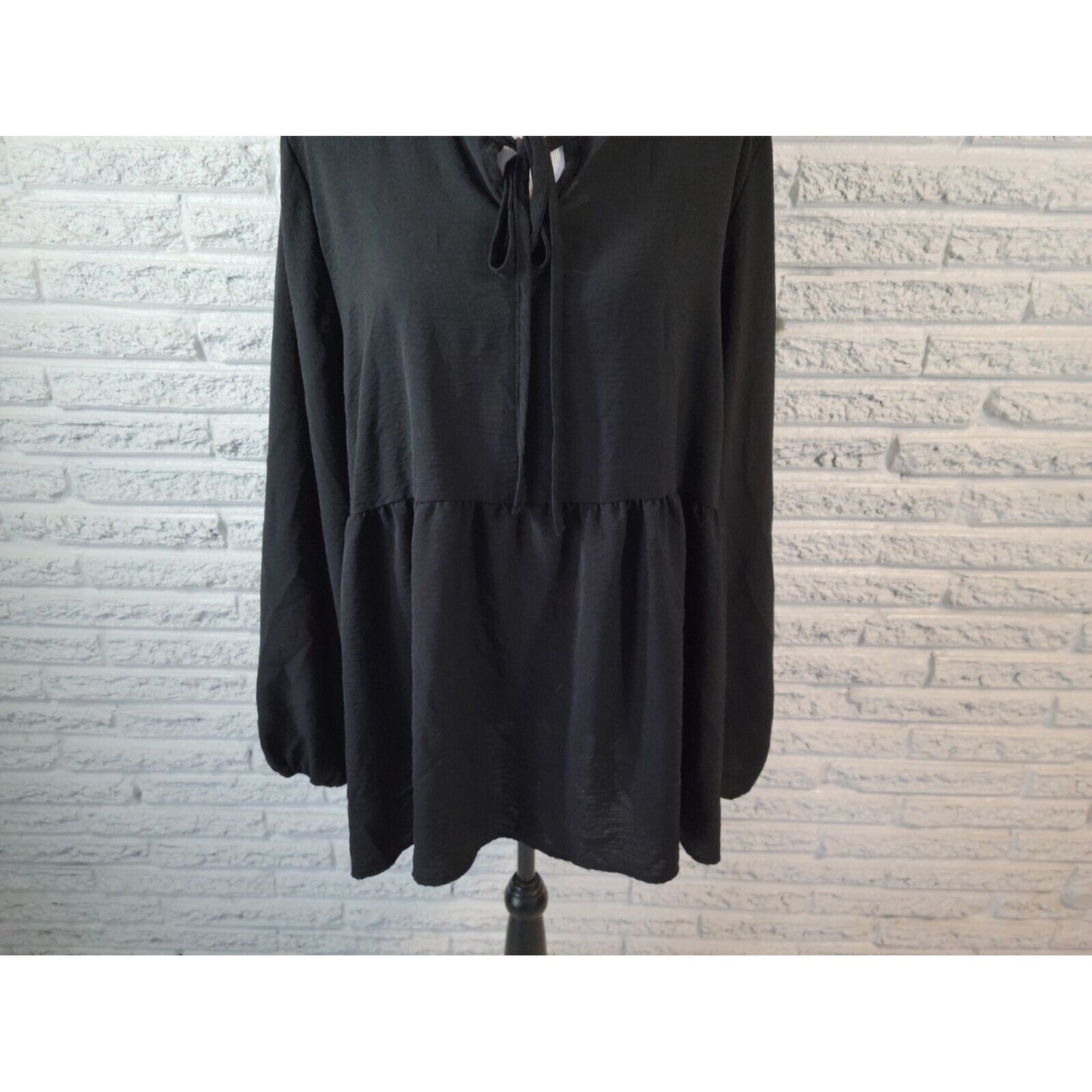 Cotton Bleu Womens Top 2X Plus Long Sleeve Black Keyhole Neck Sheer Basic