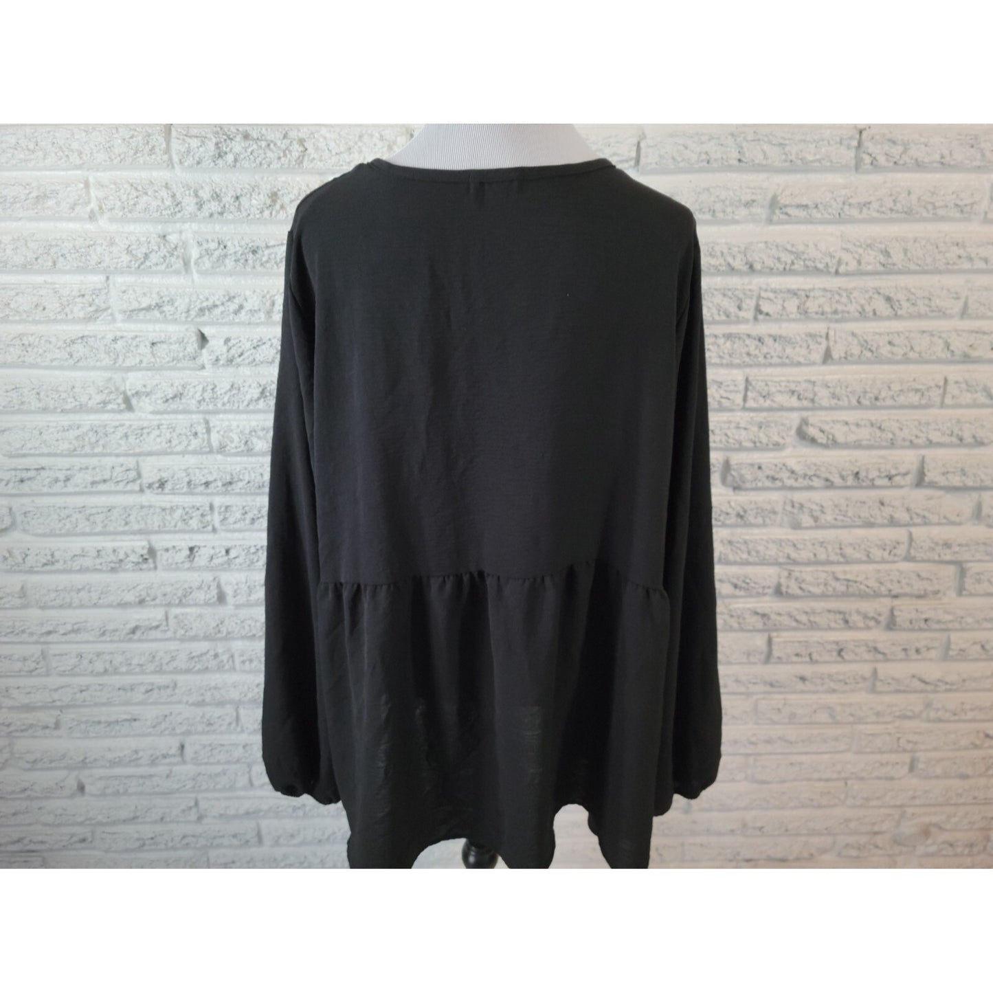 Cotton Bleu Womens Top 2X Plus Long Sleeve Black Keyhole Neck Sheer Basic