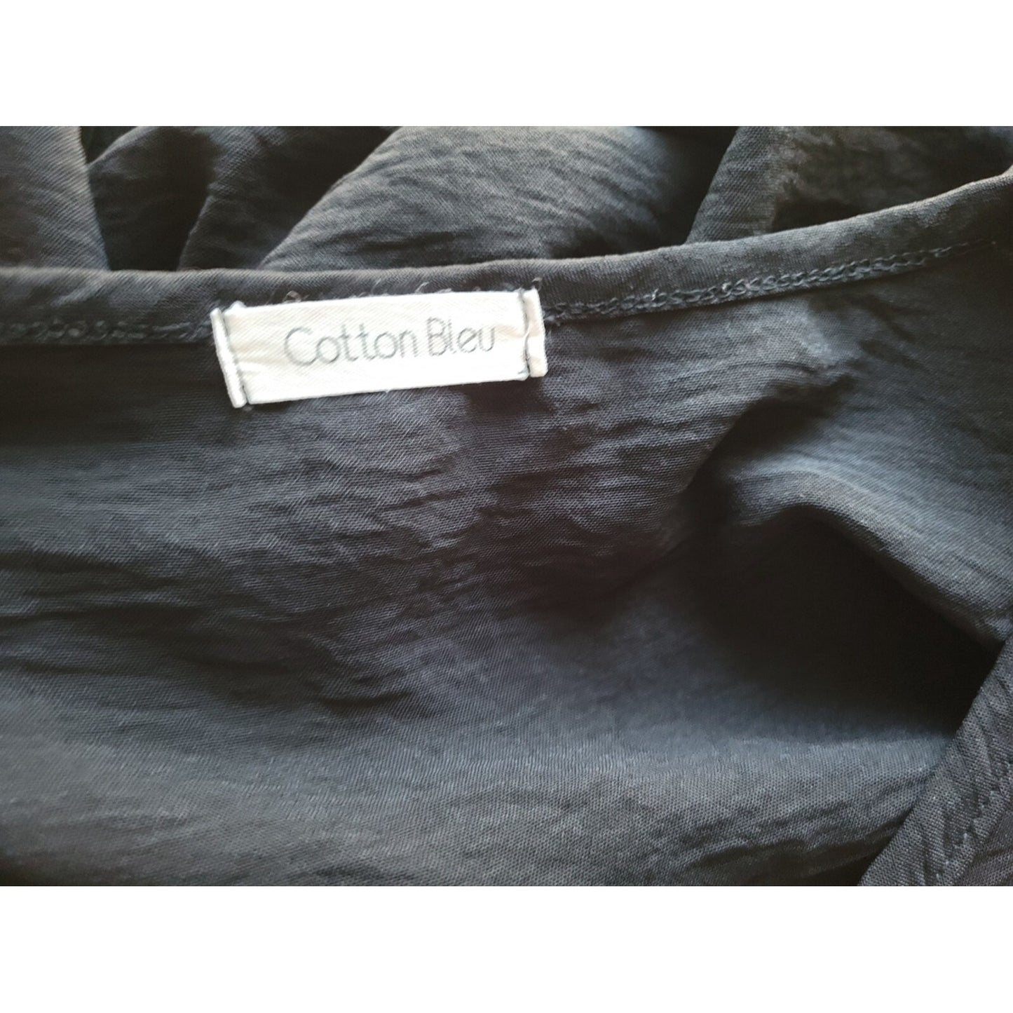 Cotton Bleu Womens Top 2X Plus Long Sleeve Black Keyhole Neck Sheer Basic