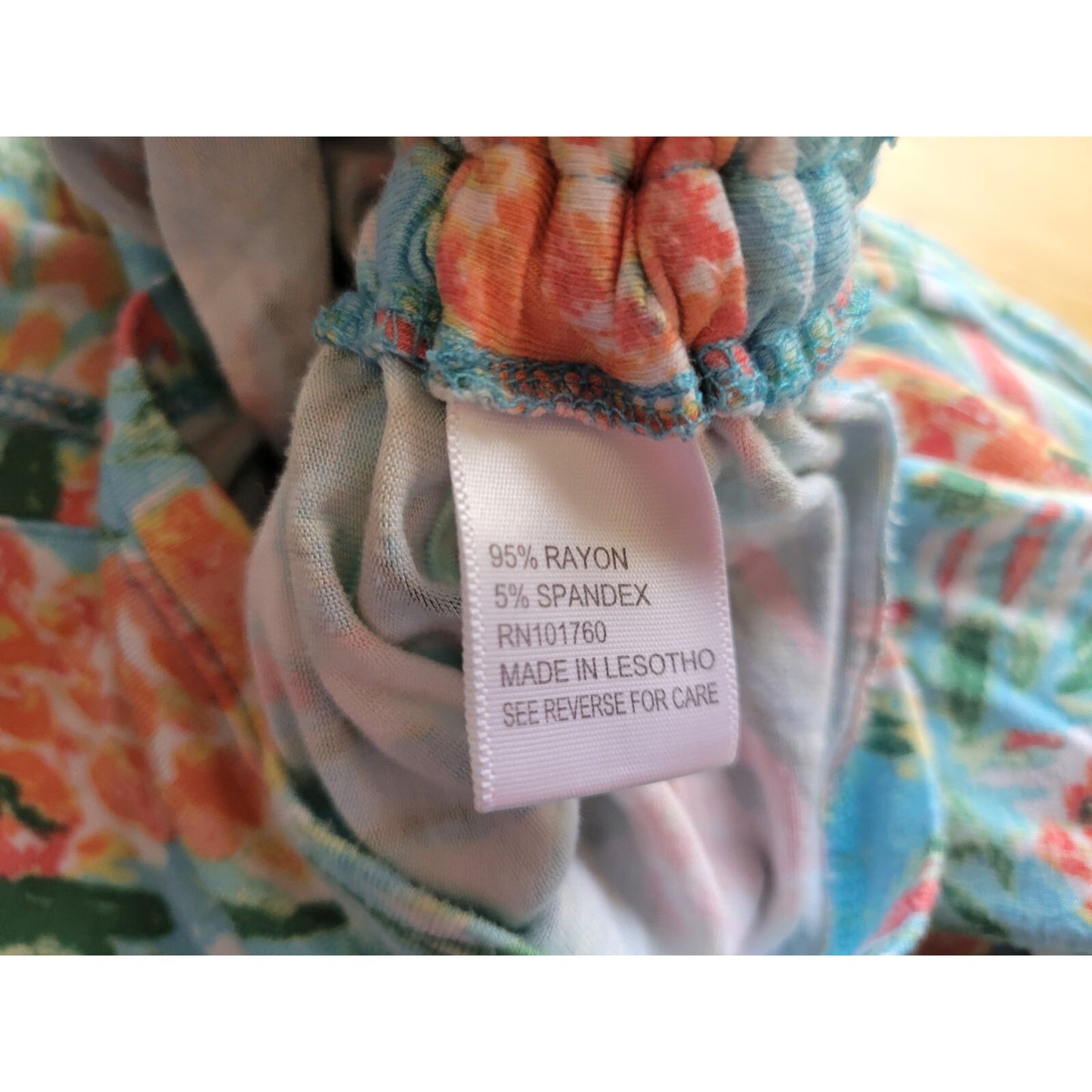 Palm Grove Womens Top 1X Plus 3/4 Sleeve Pullover Tied Hem Blue Floral Rayon