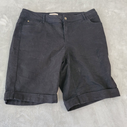 Woman Within Womens Shorts 16W Plus Black Denim Zip Fly Cuffed Casual Comfy