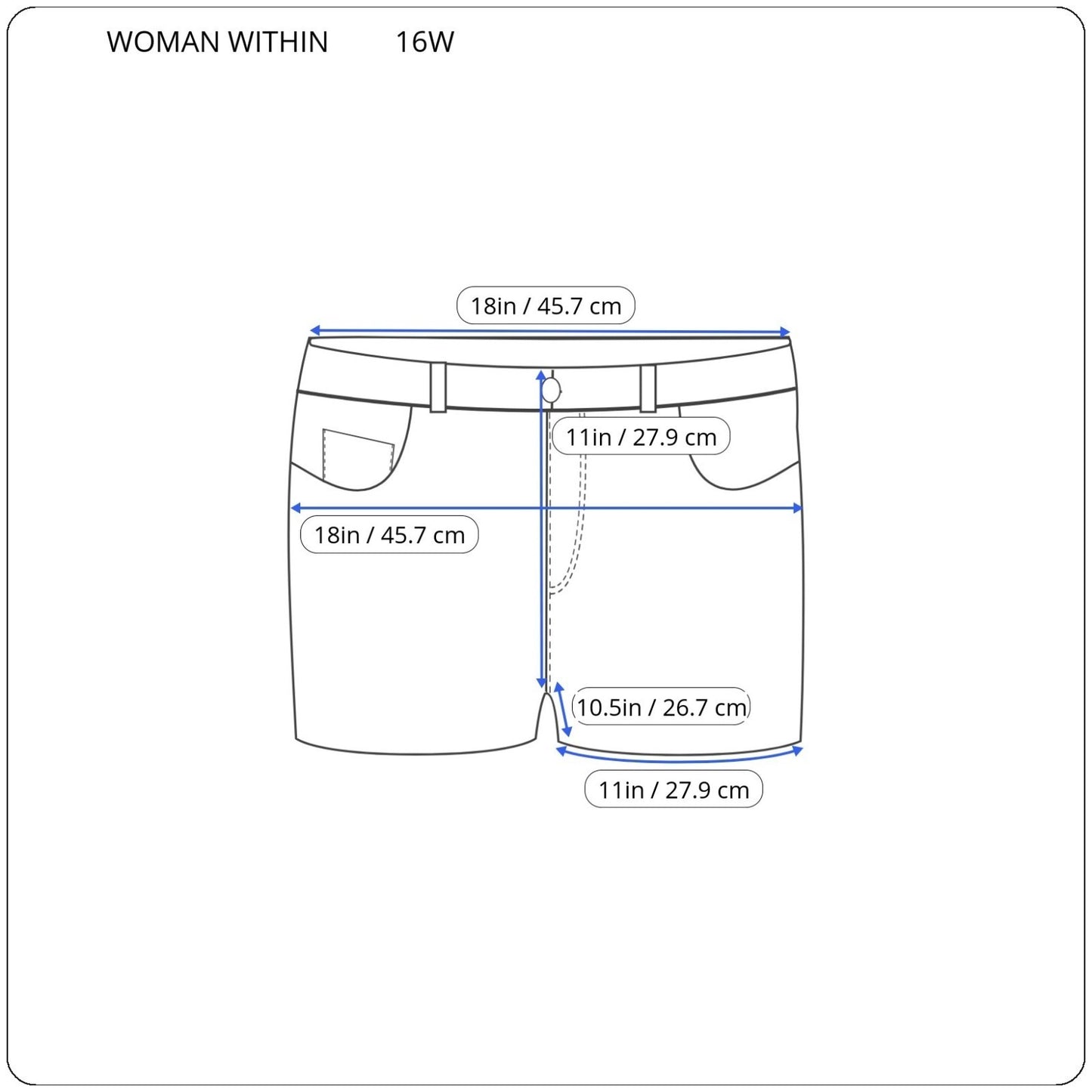 Woman Within Womens Shorts 16W Plus Black Denim Zip Fly Cuffed Casual Comfy