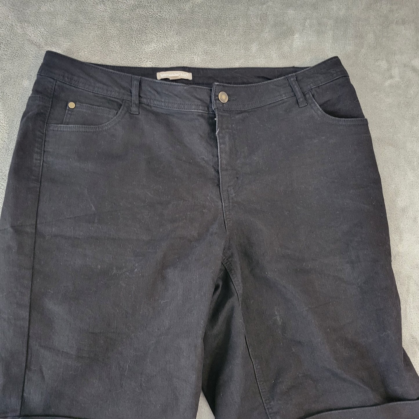 Woman Within Womens Shorts 16W Plus Black Denim Zip Fly Cuffed Casual Comfy