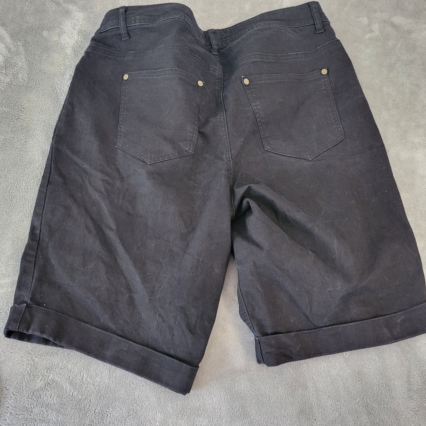 Woman Within Womens Shorts 16W Plus Black Denim Zip Fly Cuffed Casual Comfy