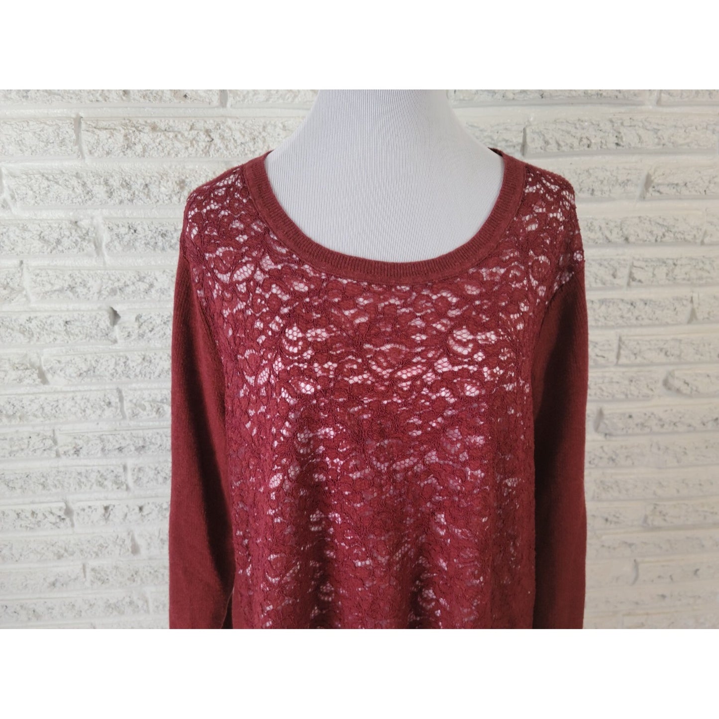 Simply Vera Wang Women Sweater 2X Plus Pullover Long Sleeve Brown Crochet Office