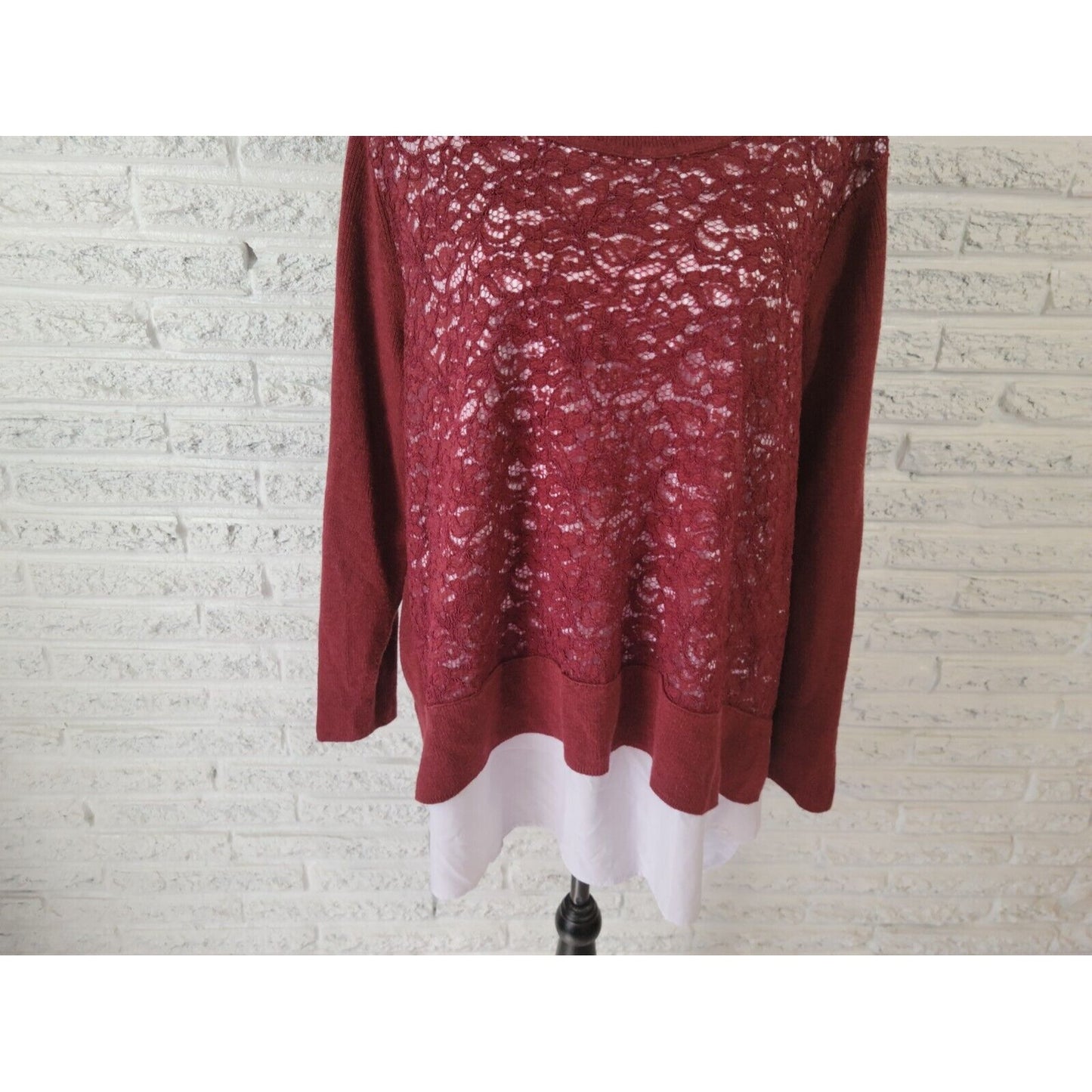 Simply Vera Wang Women Sweater 2X Plus Pullover Long Sleeve Brown Crochet Office