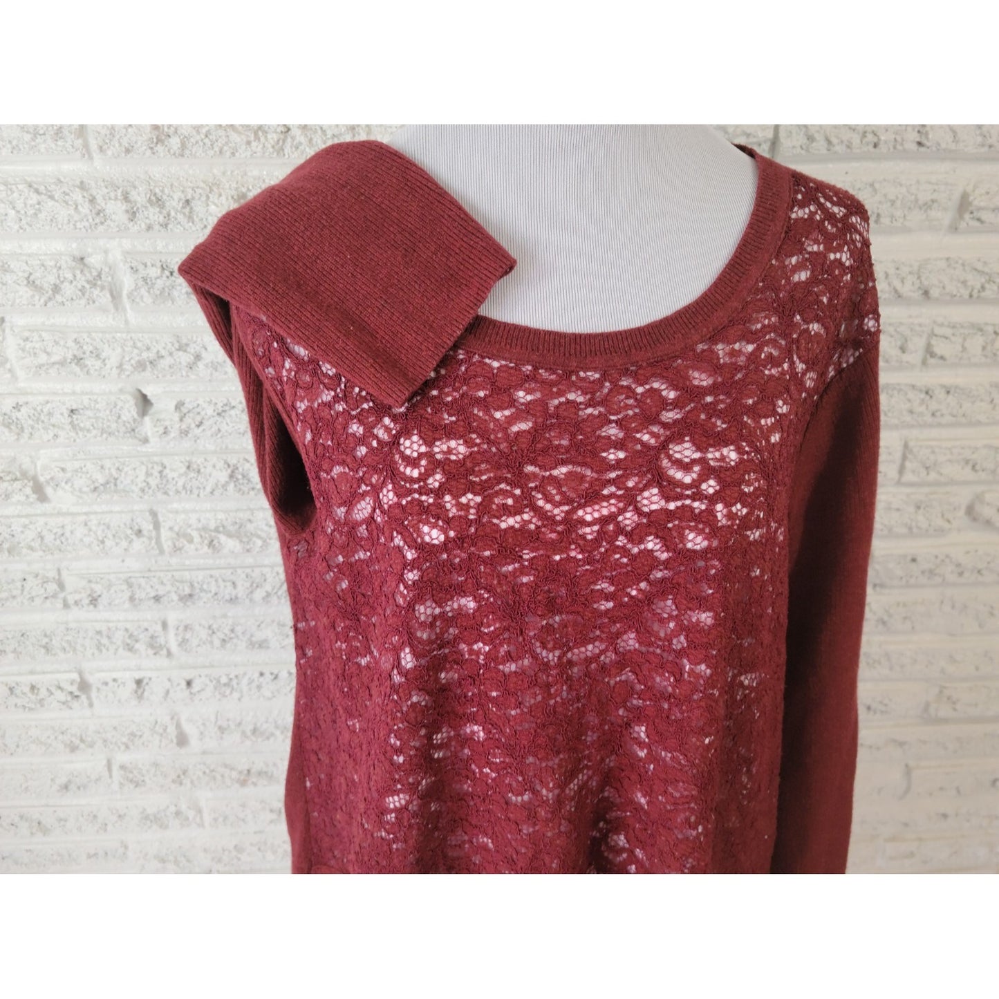 Simply Vera Wang Women Sweater 2X Plus Pullover Long Sleeve Brown Crochet Office