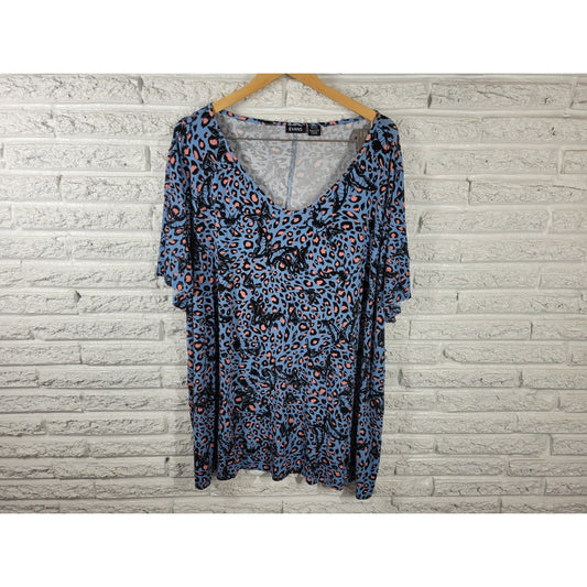 Evans Womens Top 30 32 Plus Tee Tunic Short Sleeve Blue Butterflies Casual