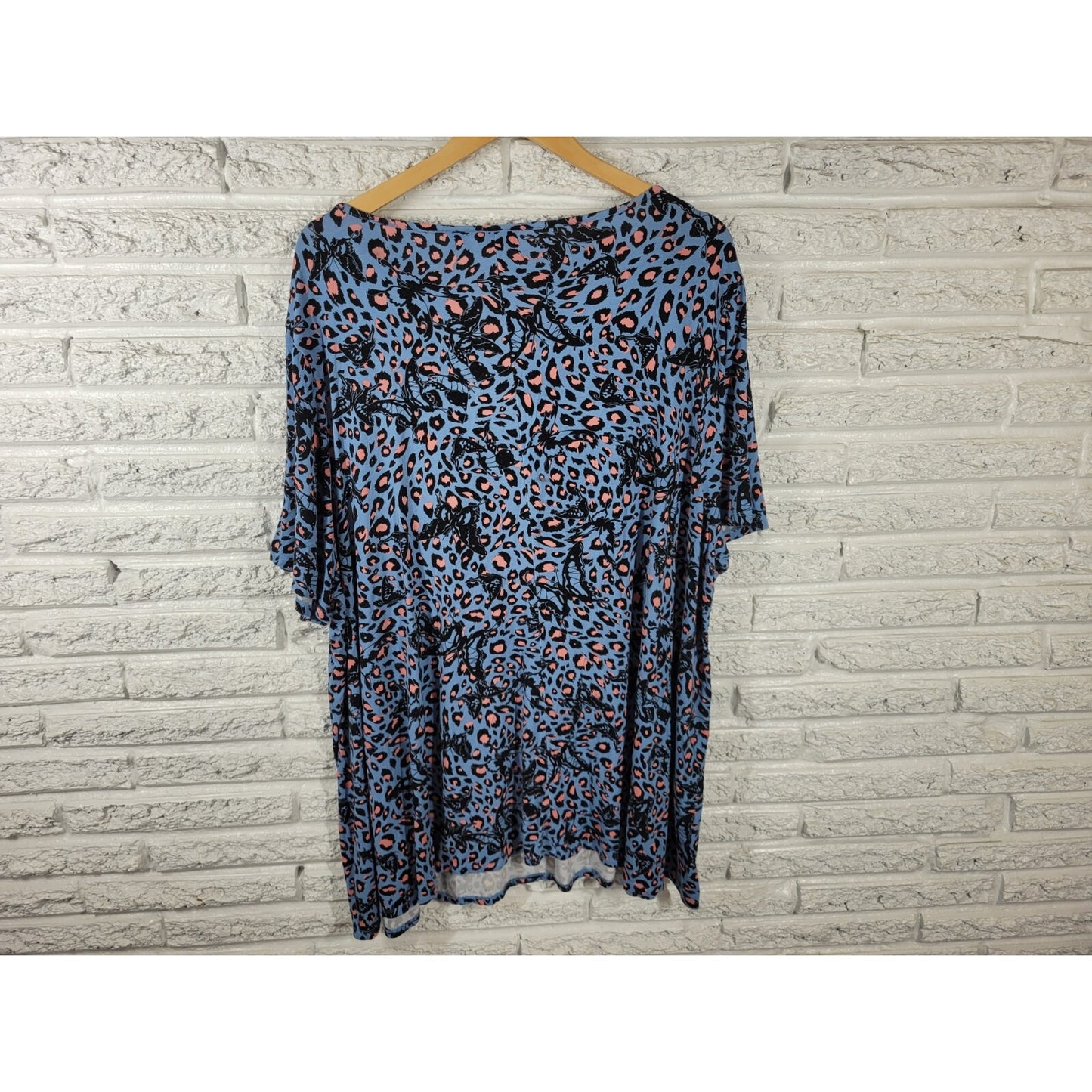 Evans Womens Top 30 32 Plus Tee Tunic Short Sleeve Blue Butterflies Casual