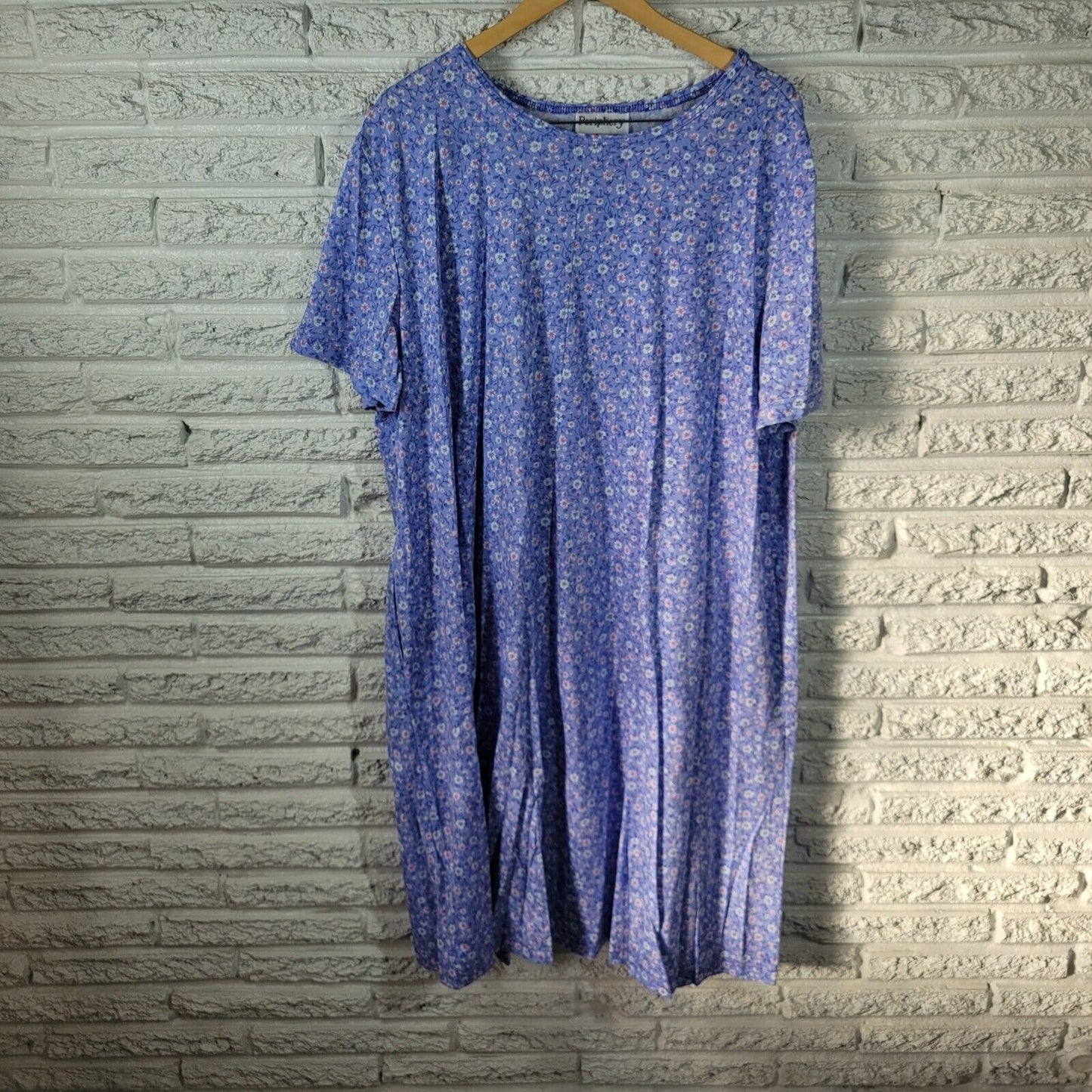 Vintage Periphery Womens Dress 3X Short Sleeve Pockets Blue Floral Lightweight