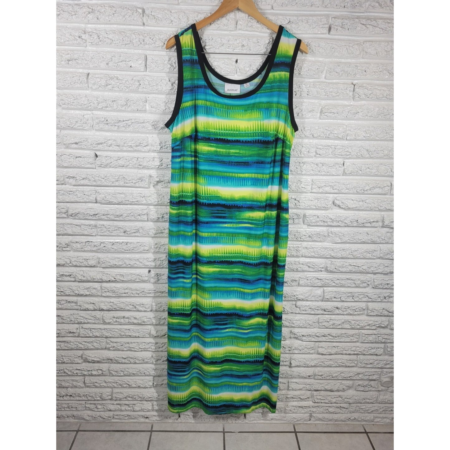 Avenue Women Dress 18 20 Plus Sleeveless Tank Midi Green Watercolor  Poly Blend