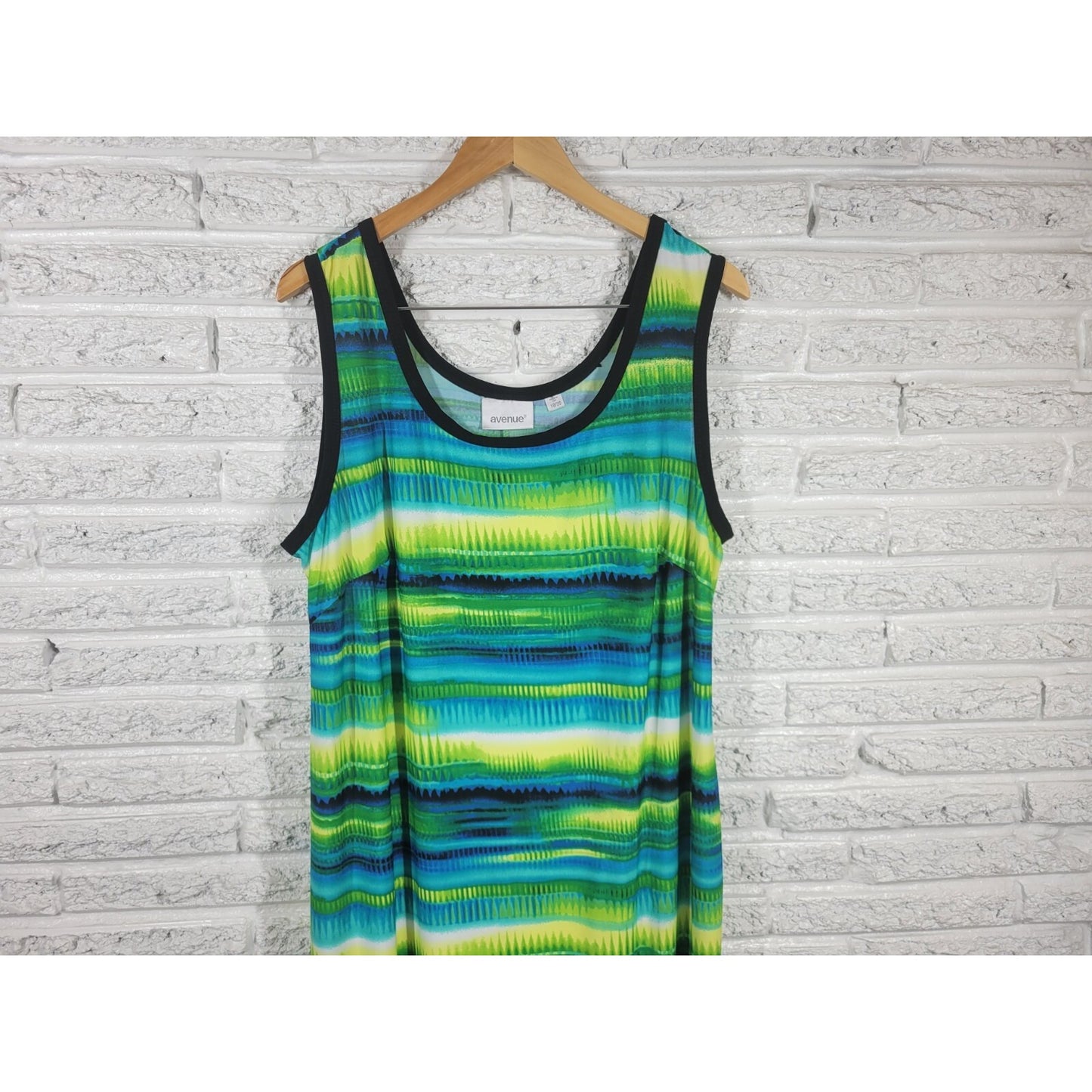 Avenue Women Dress 18 20 Plus Sleeveless Tank Midi Green Watercolor  Poly Blend