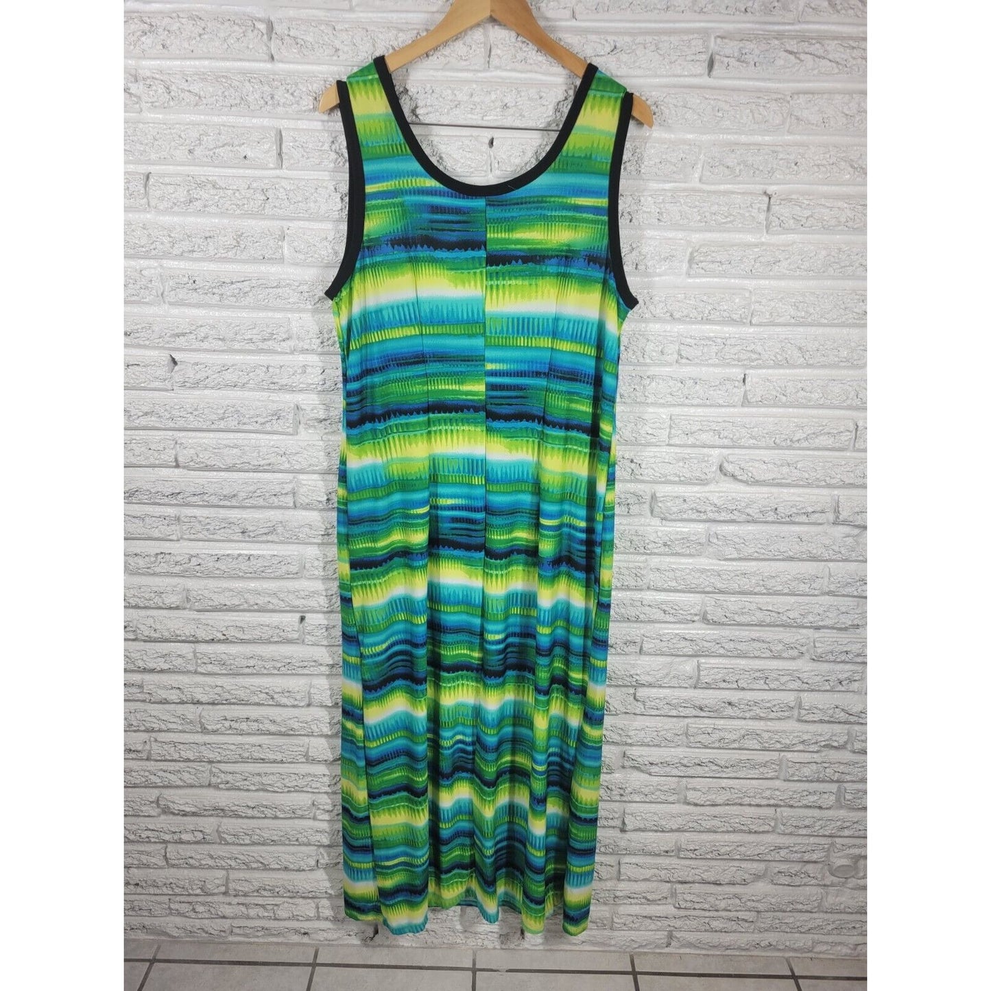 Avenue Women Dress 18 20 Plus Sleeveless Tank Midi Green Watercolor  Poly Blend