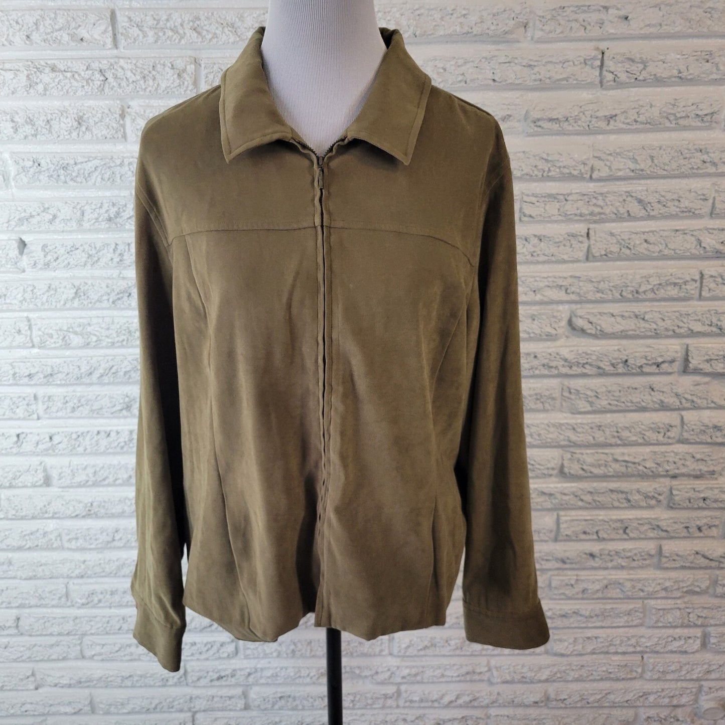 Norton McNaughton Womens Jacket 16 Zip Up Soft Velour Green Pockets Casual Lined