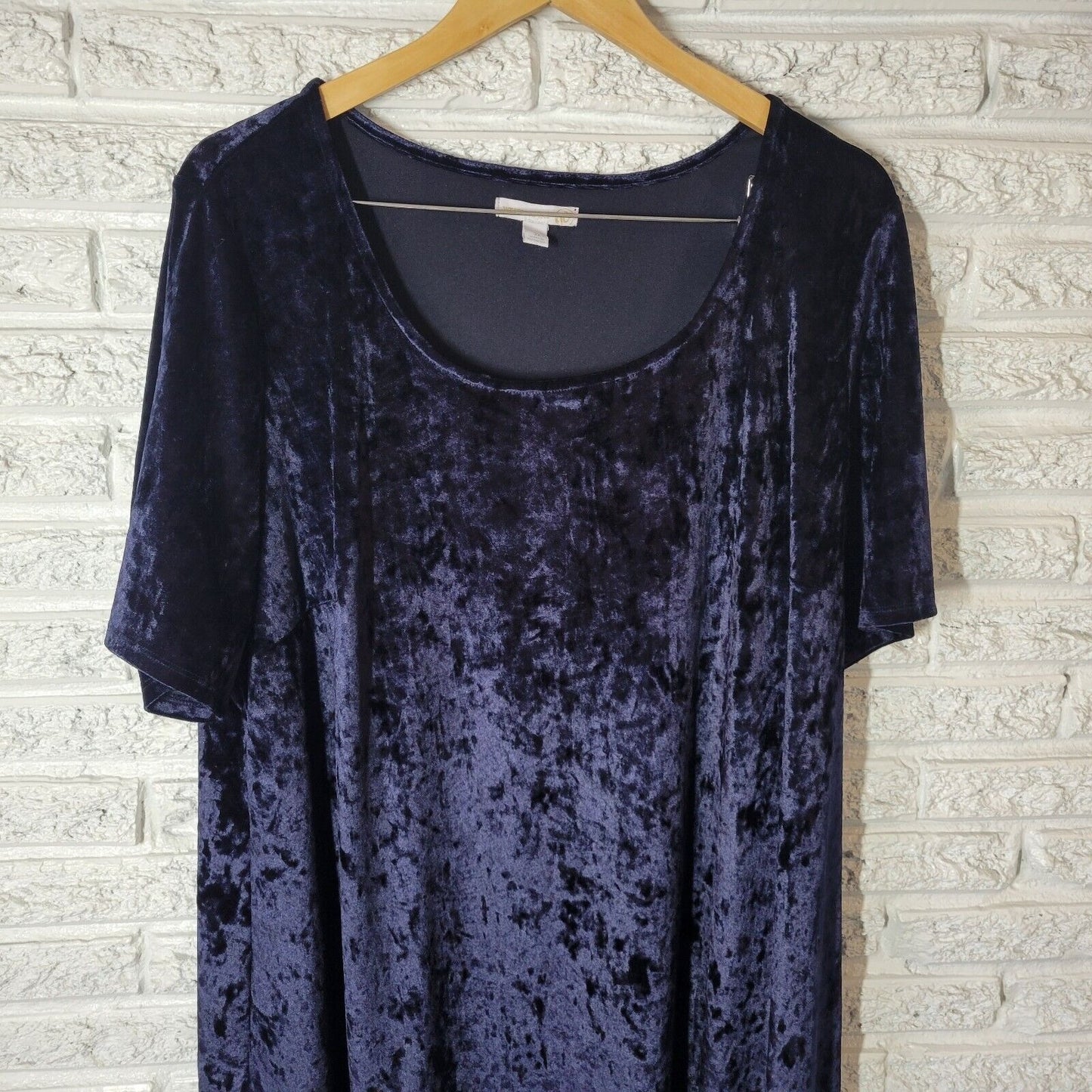 Westport 1962 Womens Dress 3X Plus Short Sleeve Blue Poly Blend Velour Office