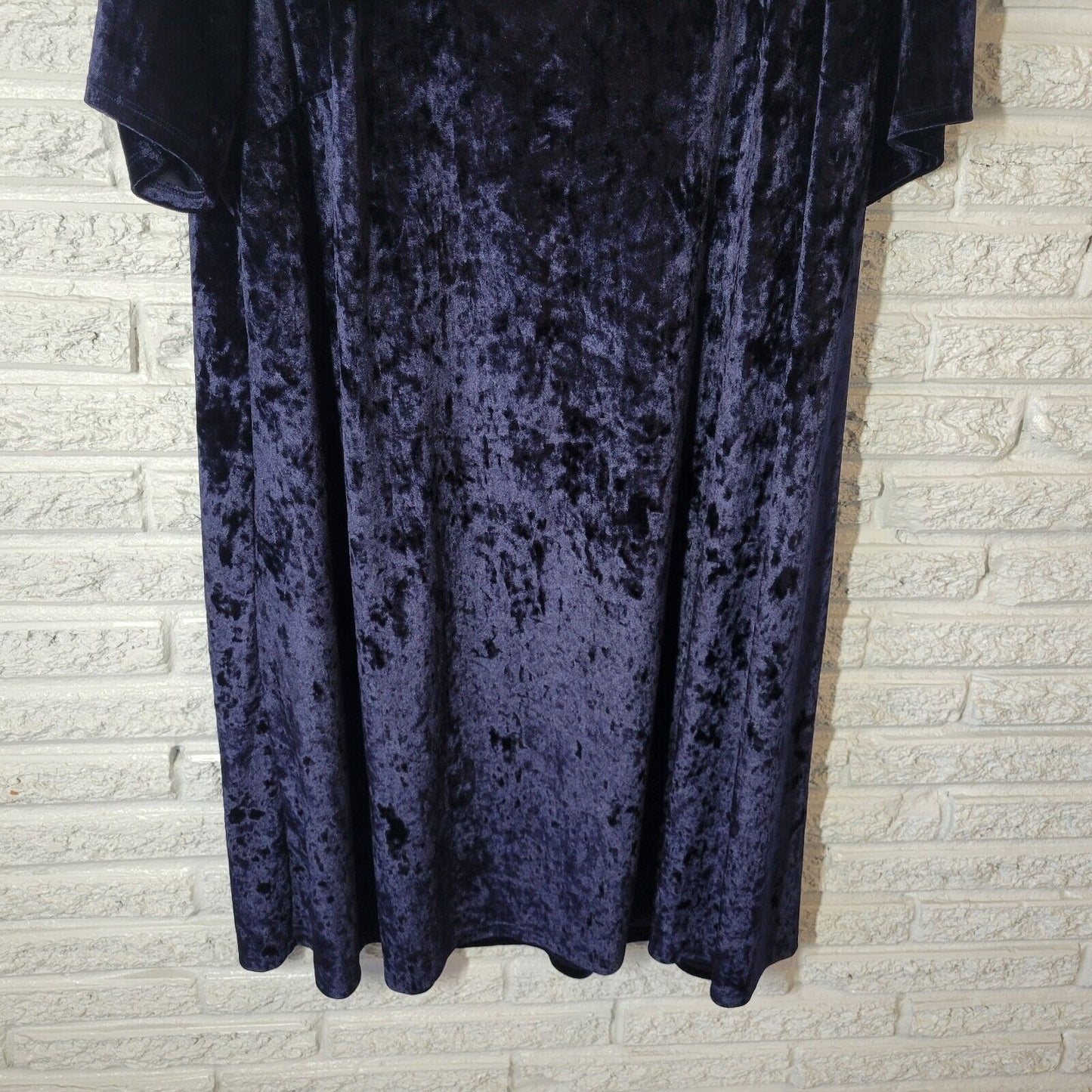 Westport 1962 Womens Dress 3X Plus Short Sleeve Blue Poly Blend Velour Office