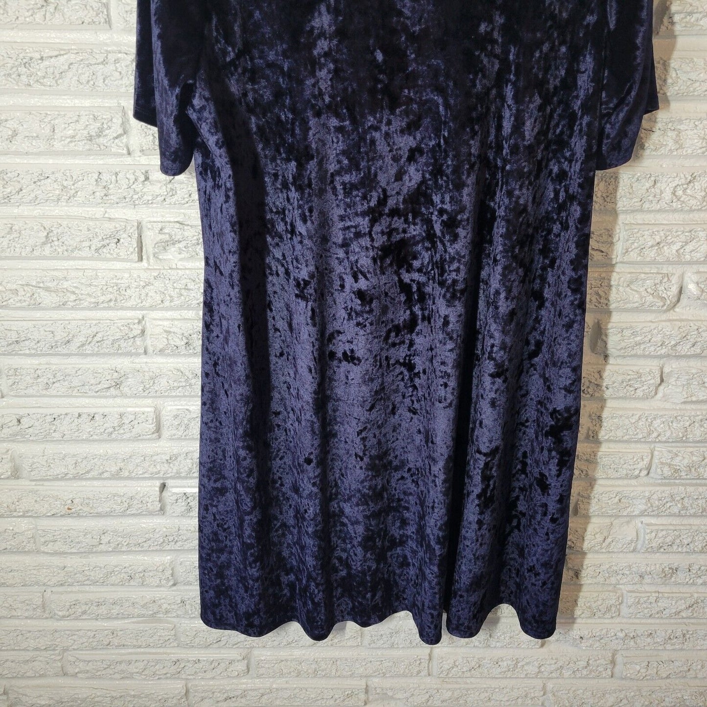 Westport 1962 Womens Dress 3X Plus Short Sleeve Blue Poly Blend Velour Office