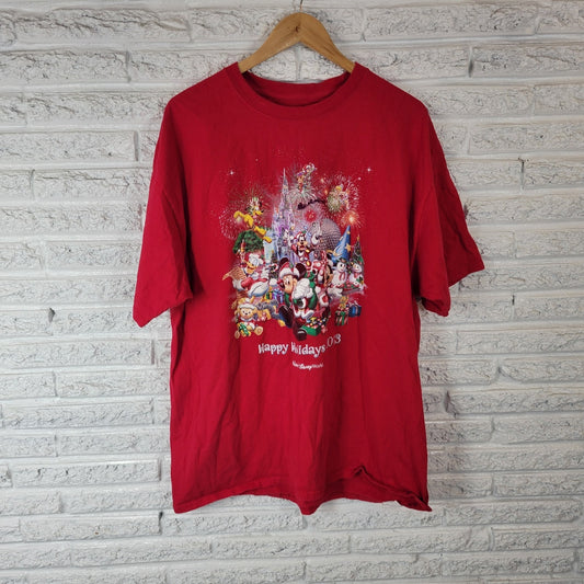 Christmas Disney Unisex Tee Mens 2XL Womens 3X Red Happy Holiday 2013 Cotton