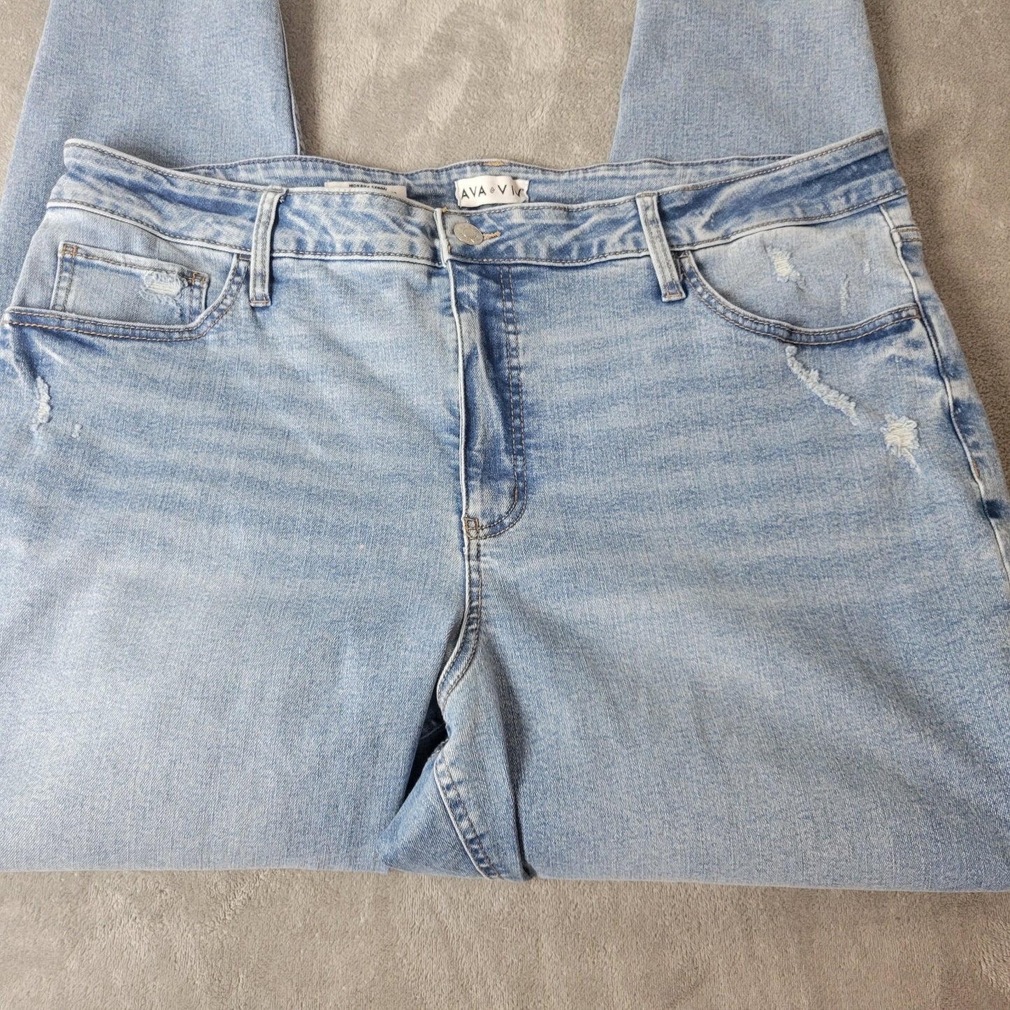 Ava Viv Women Jeans 22 Plus Skinny High Rise Distressed Blue Denim Zip Fly Comfy