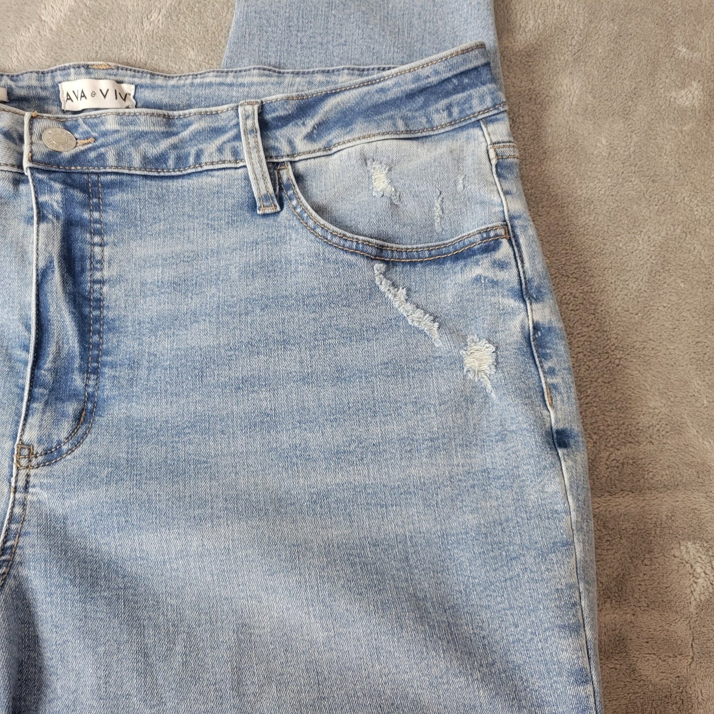 Ava Viv Women Jeans 22 Plus Skinny High Rise Distressed Blue Denim Zip Fly Comfy