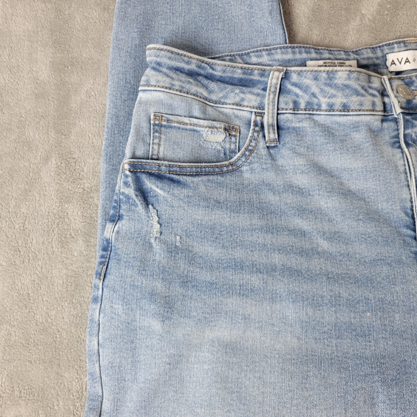 Ava Viv Women Jeans 22 Plus Skinny High Rise Distressed Blue Denim Zip Fly Comfy