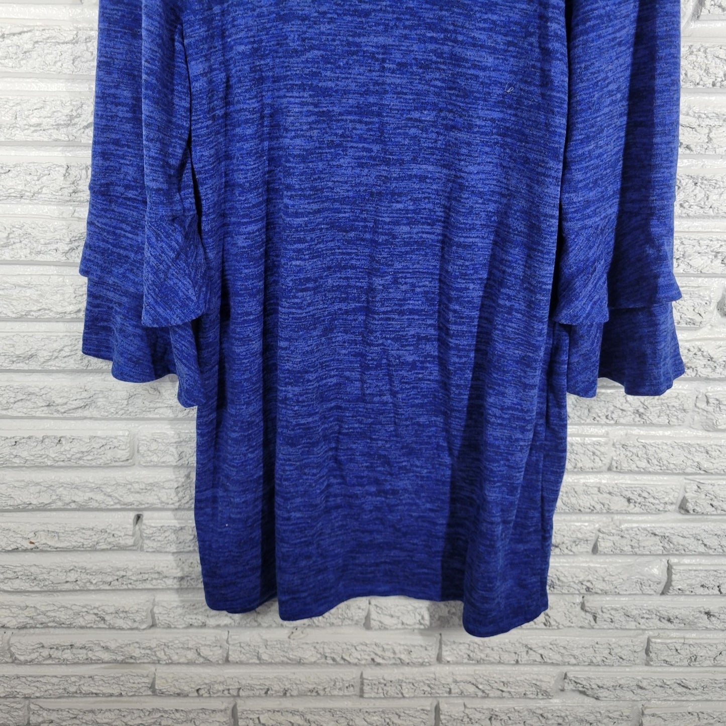 Tacera Womens Dress 1X Plus Mini Double Bell Sleeve Blue Heather Poly Blend