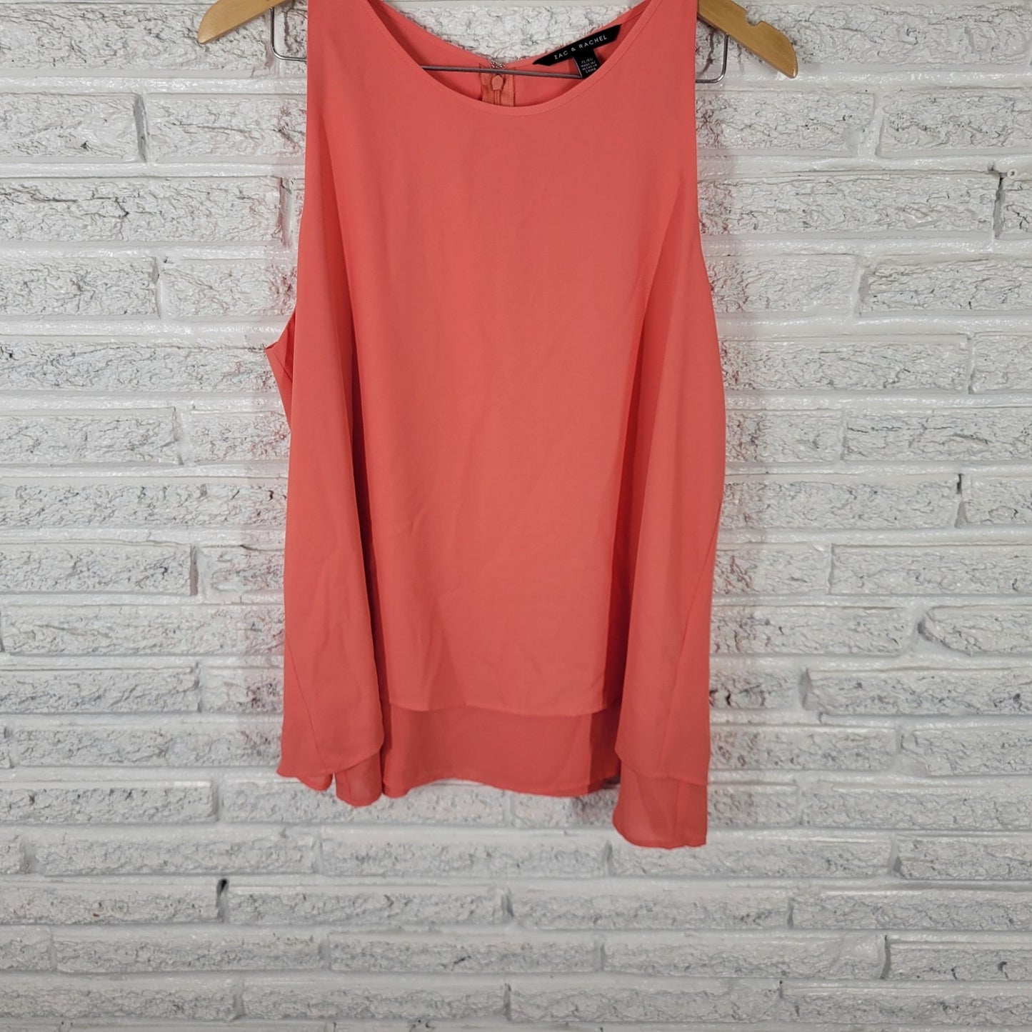 Zac Rachel Womens Top Extra Large Sleeveless Pink Zip Layered Split Back Office
