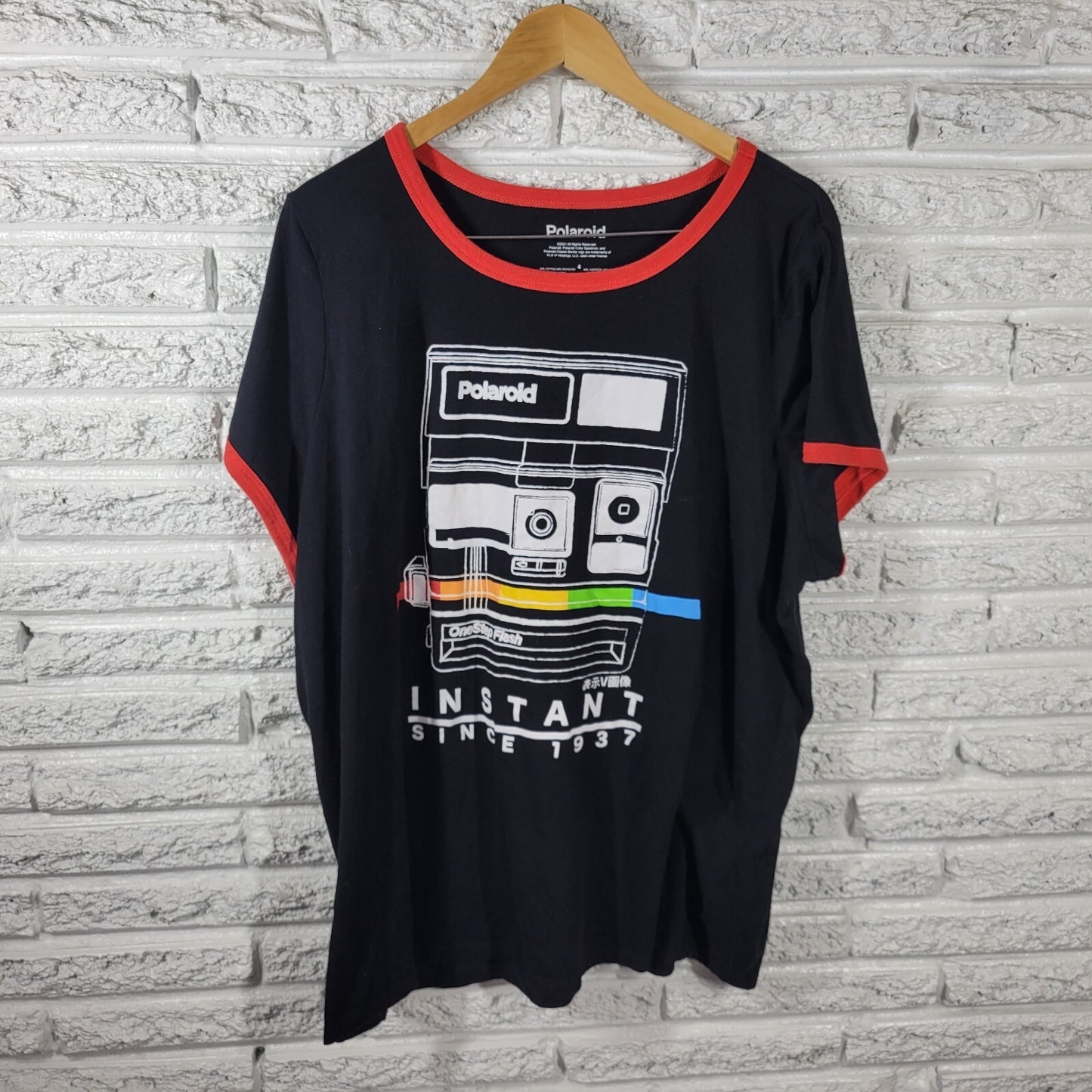 Polaroid Unisex Top 4 Plus Tee Short Sleeve Instant Cotton Blend Black Crew