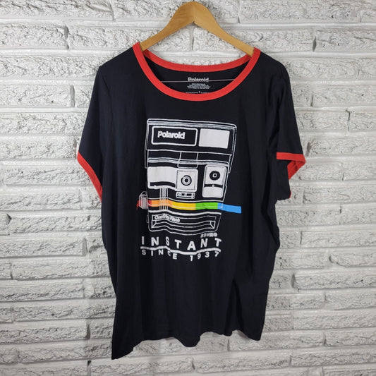 Polaroid Unisex Top 4 Plus Tee Short Sleeve Instant Cotton Blend Black Crew