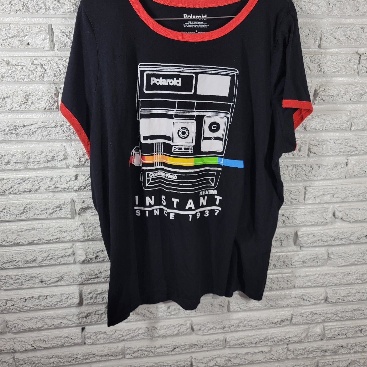 Polaroid Unisex Top 4 Plus Tee Short Sleeve Instant Cotton Blend Black Crew