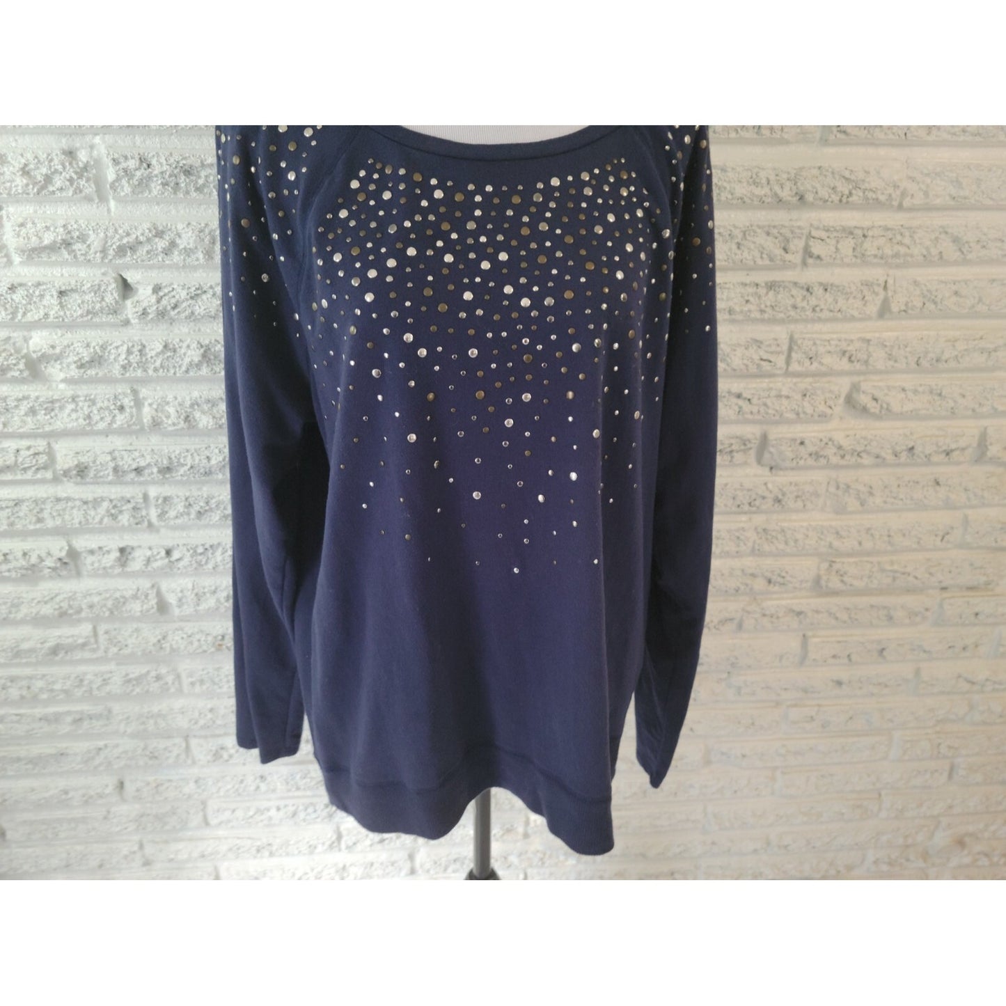 Apt 9 Womens Top Extra Large XL Long Sleeve Studded Blue Cotton Blend Casual