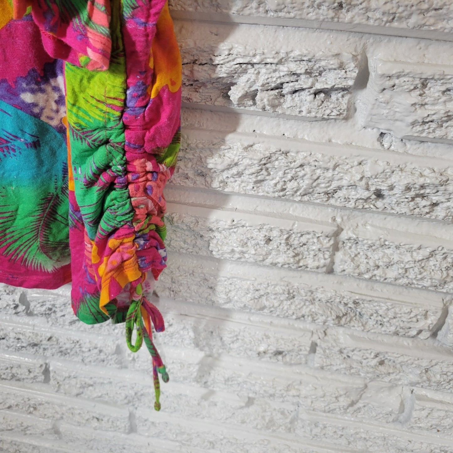 Palm Harbour Womens Top 2X Plus Tunic 3/4 Sleeve Pink Floral Tied Side Casual