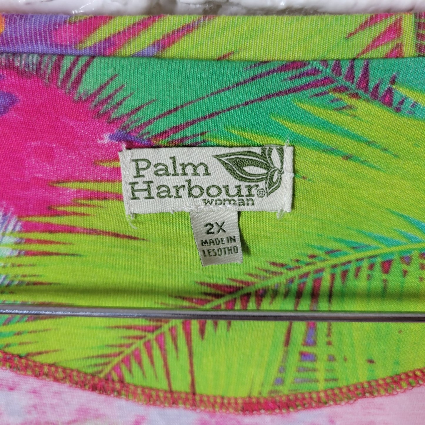 Palm Harbour Womens Top 2X Plus Tunic 3/4 Sleeve Pink Floral Tied Side Casual