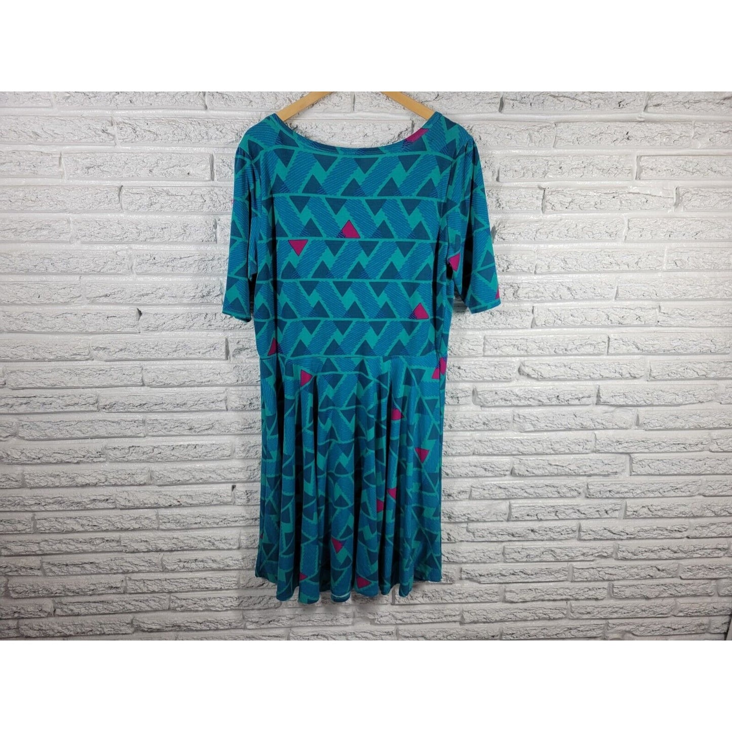 Lularoe Womens Dress 3XL Plus Fit Flare Short Sleeve Blue Geometric Poly Blend