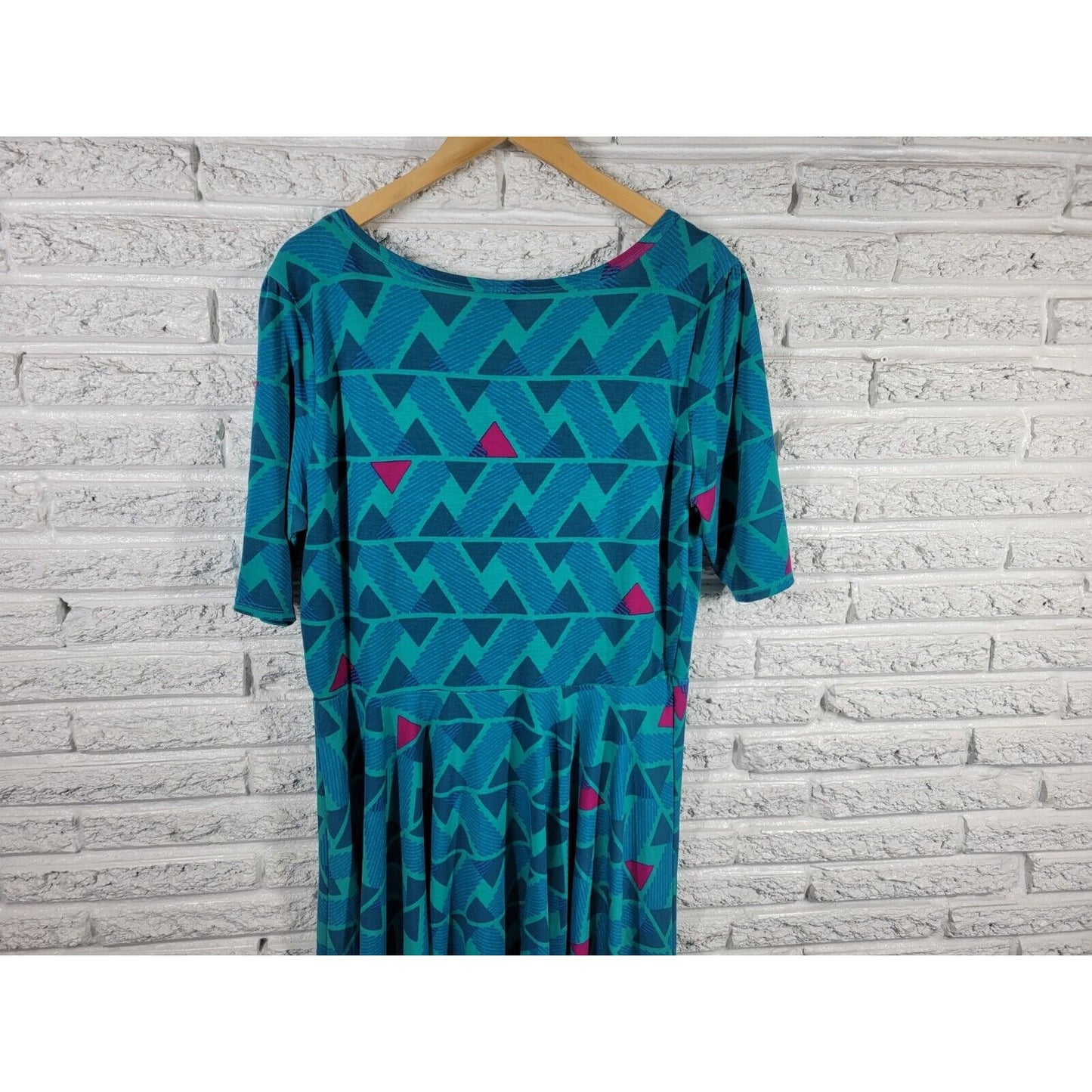 Lularoe Womens Dress 3XL Plus Fit Flare Short Sleeve Blue Geometric Poly Blend