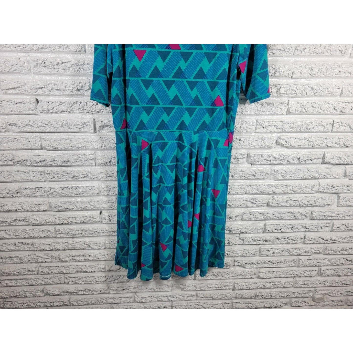 Lularoe Womens Dress 3XL Plus Fit Flare Short Sleeve Blue Geometric Poly Blend