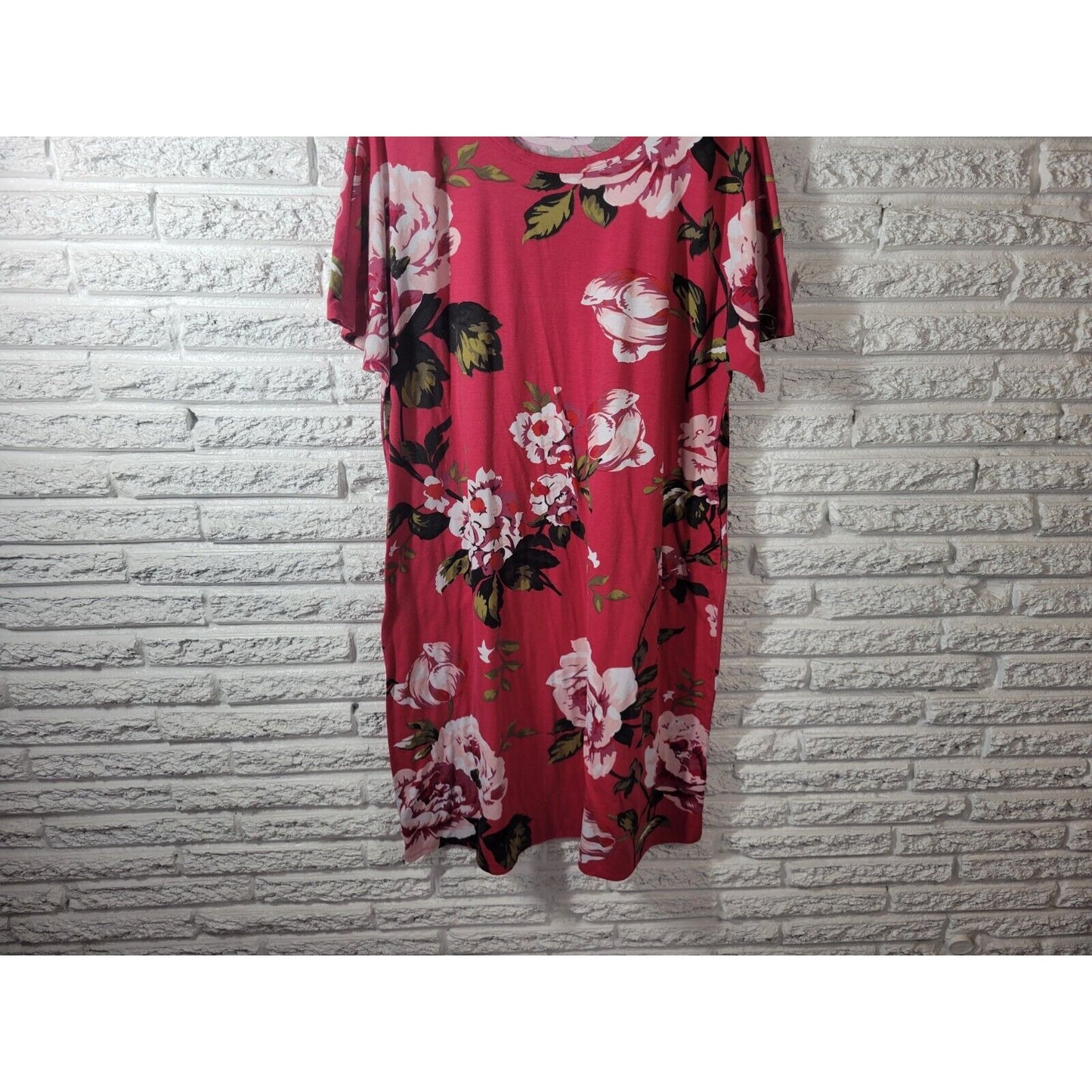 Lularoe Womens Dress 3XL Plus Tee Short Sleeve Red Floral Knee Length Pockets