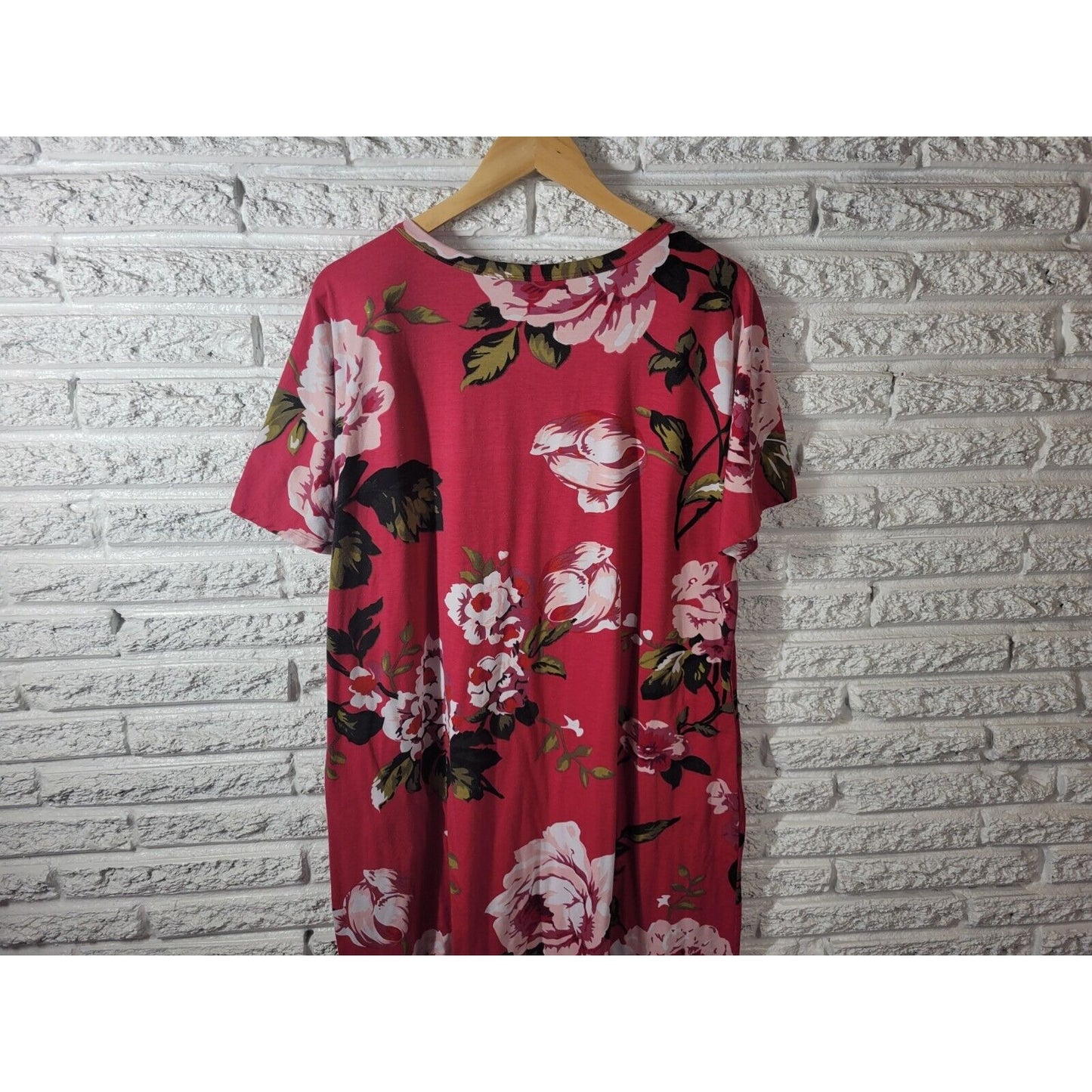 Lularoe Womens Dress 3XL Plus Tee Short Sleeve Red Floral Knee Length Pockets