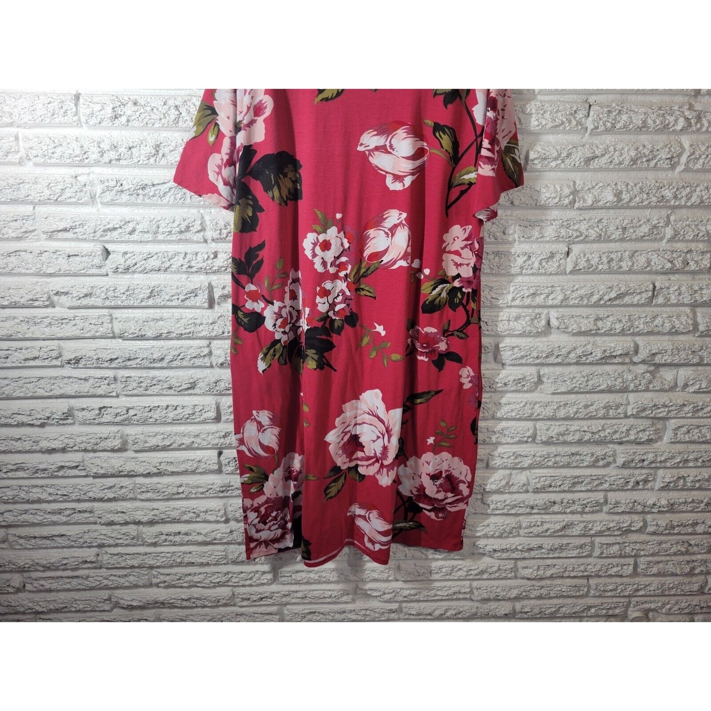 Lularoe Womens Dress 3XL Plus Tee Short Sleeve Red Floral Knee Length Pockets